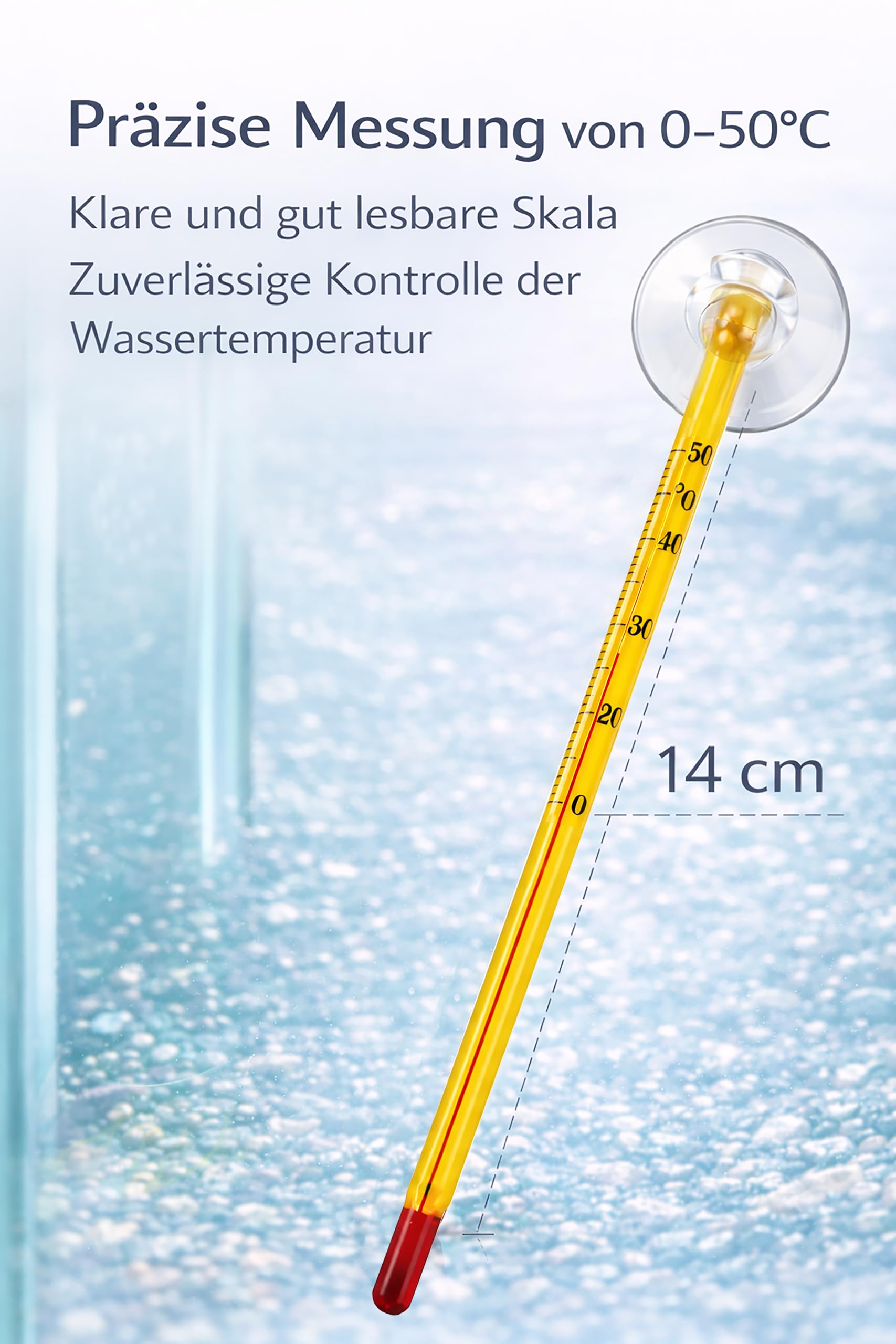 Aquarium Thermometer Analog aus Glas – Innen Thermometer mit Saugnapf – Präzise Wassertemperatur Anzeige 0–50 °C für Aquarium, Garnelen & Fische, Süß- & Meerwasser, Gut Ablesbar, Gelb