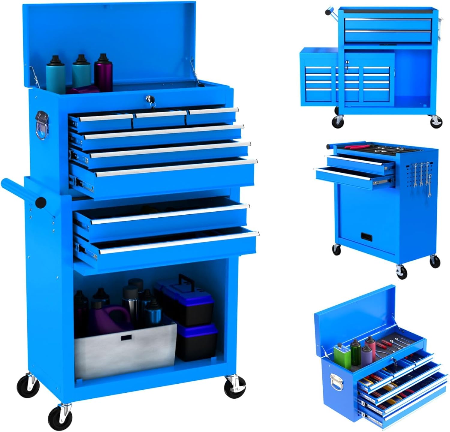 SGmory 8Drawer Rolling Tool Chest & Portable Tool Box with 2 Handles