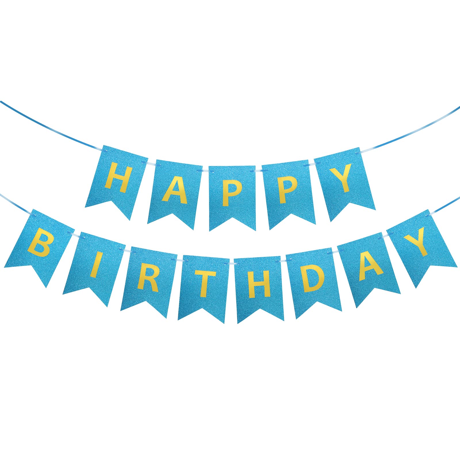 Clabby Glitter Blue Happy Birthday Banner with Shiny Letters Happy Birthday Shiny Glitter Hanging Signs Bunting for Party Supplies Hanging Backdrop