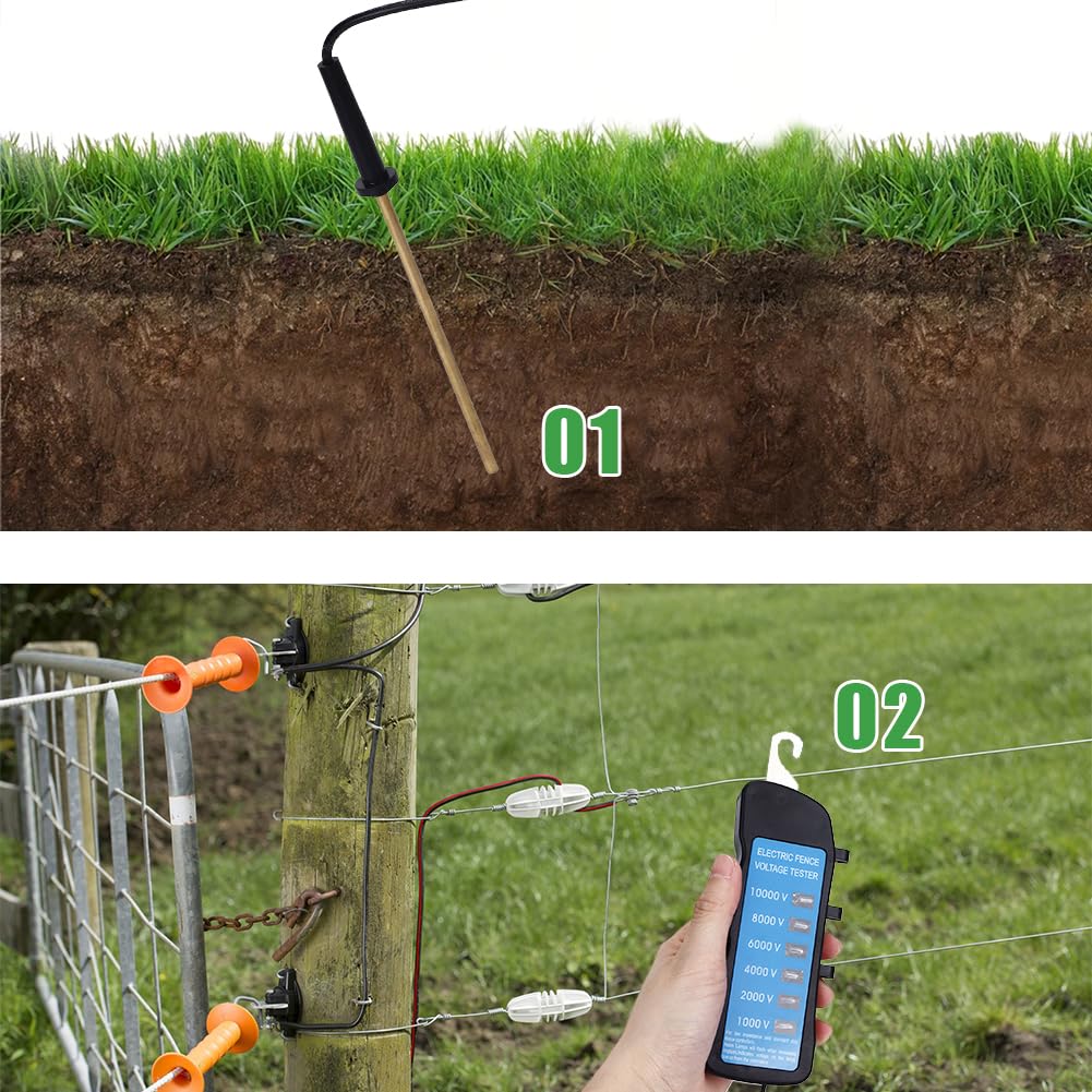 Probador de Voltaje,Tester Pastor Electrico Sin Contacto 600-7000V Probador de Cercas EléCtricas con Sonda Clip Bolsillo DeteccióN de Luz MúLtiple para Granja Jardines, Recintos Aves Corral