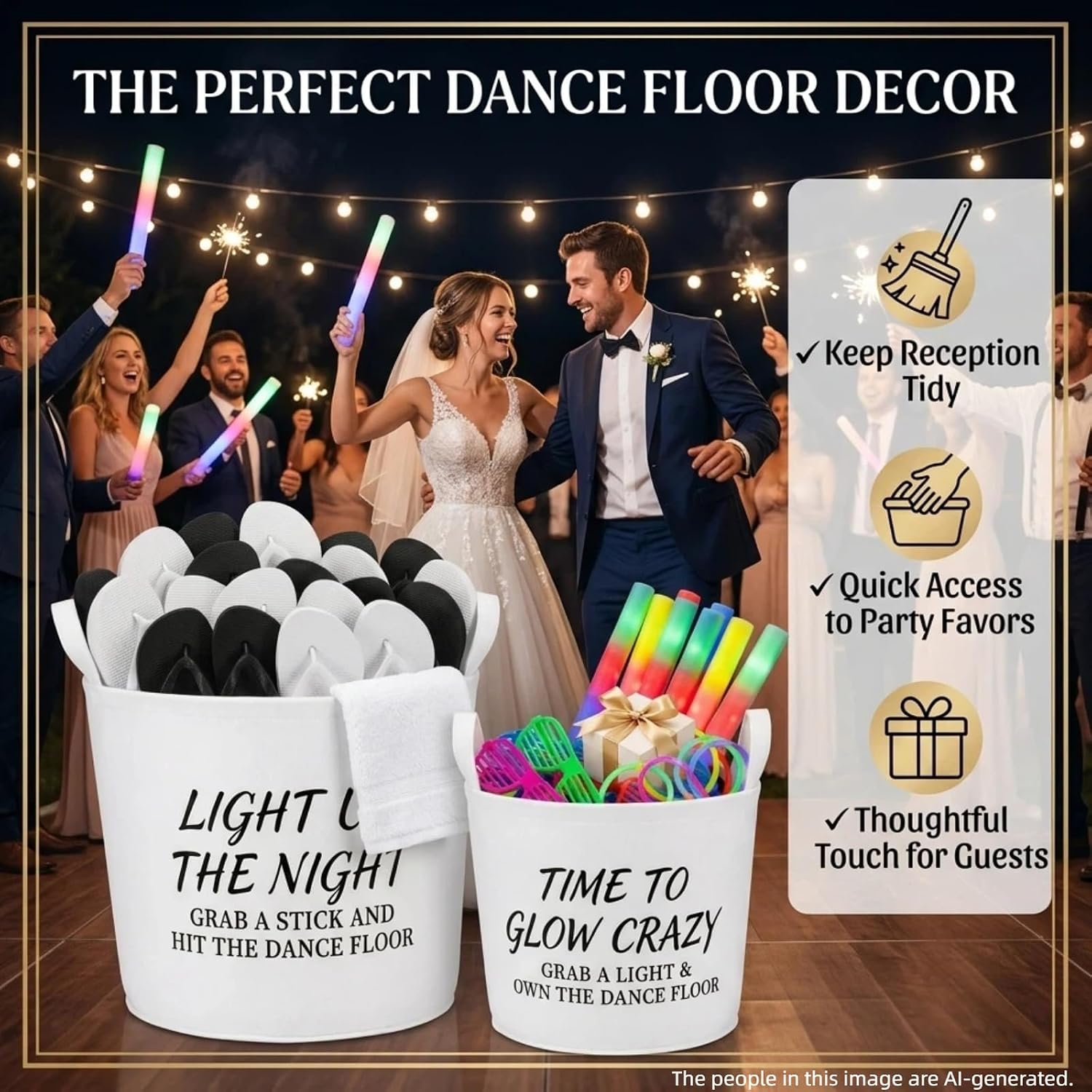 2-Pack Thickened Felt Party Baskets Slogan Printed | Includes 15.7 inch and 11.8 inch bins. Ideal for wedding flip flops and neon party glow sticks storage.