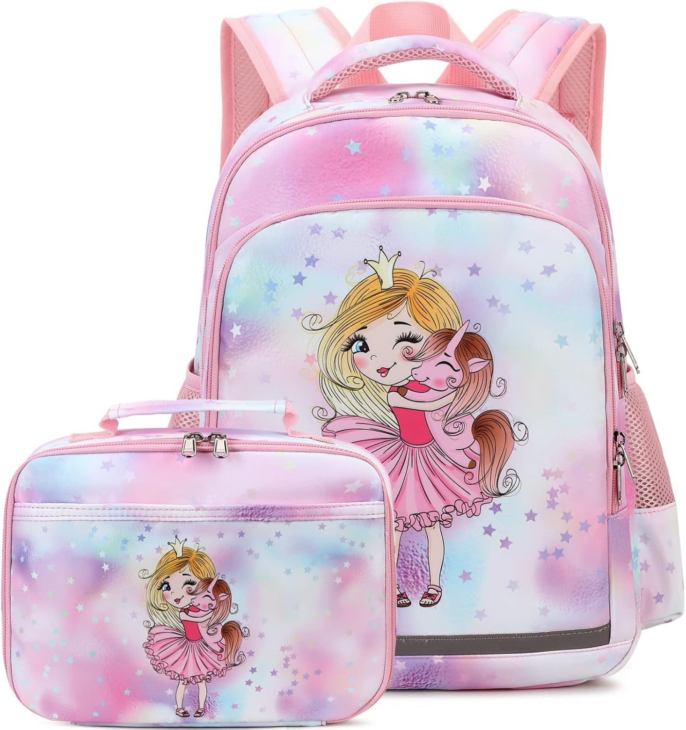 YCBB Kids Backpacks for Girls Princess & Unicorn School Backpack Set with Lunch Tote Bag Lightweight Preschool Kindergarten Elementary School Backpacks
