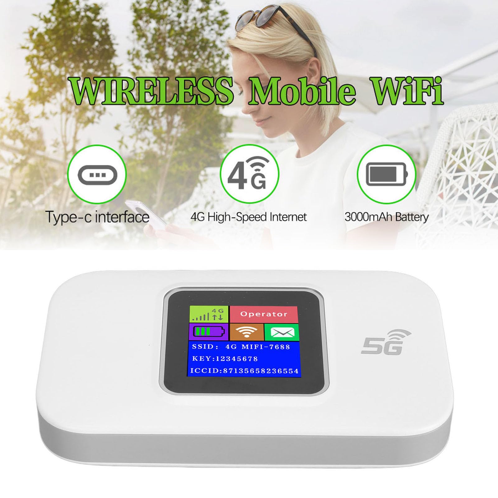 Fockety Hotspot WiFi Mobile 4G LTE, Router Wireless WiFi Portatile Ad Alta velocità con Display LCD da 300 Mbps con Slot per Scheda SIM, Condivisione Alimentata Tramite USB Fino a 10
