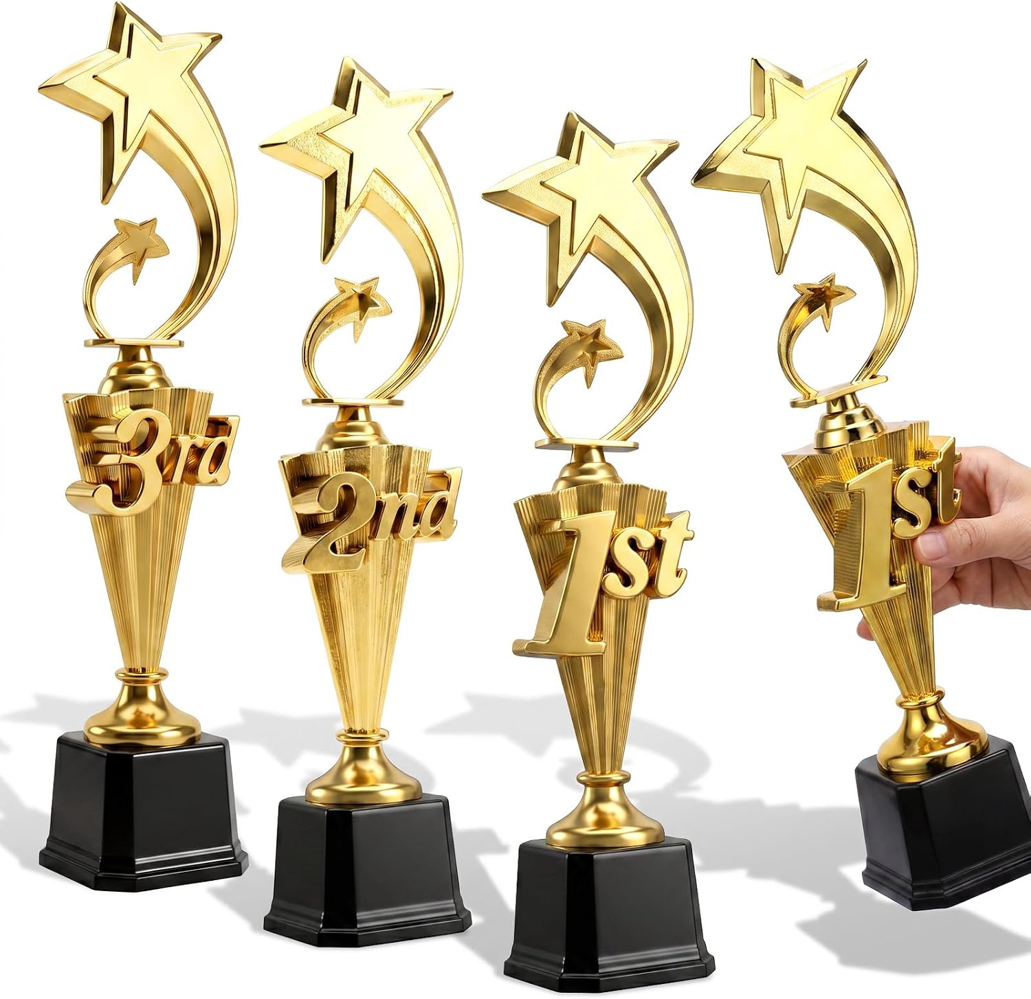 3 Pcs Custom Trophy Set 1st 2nd 3rd Place Plastic Star Award for Sports Tournament Gold Winner Cup for Football Soccer Baseball Competitions Reward Ceremony (Classic, 15.0 x 3.0 Inches)