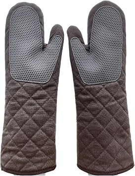 Extra Long Cotton Pot Holders Mittens, Double-Layer, Hot-Proof Cooking Glove, Oven Gloves, Heat Resistant 94C, for Kitchen, Microwave, BBQ, 1 Pair Size 45cm