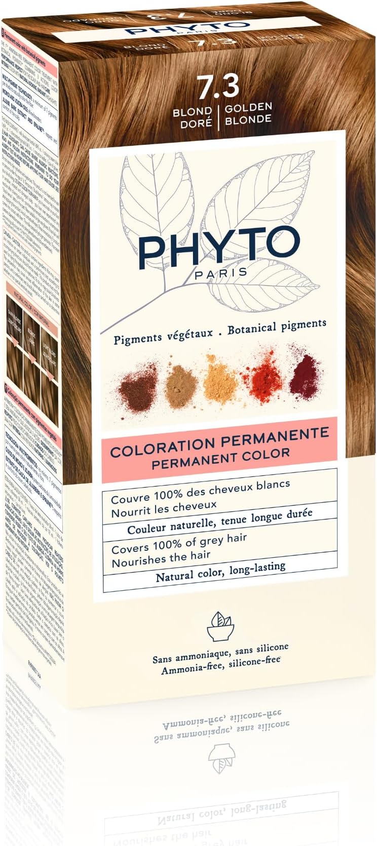 PHYTO Phytocolor Permanent Hair Color, 7.3 Golden Blonde, with Botanical Pigments, 100% Grey Hair Coverage, Ammonia-free, PPD-free, Resorcin-free, 0.42 oz.