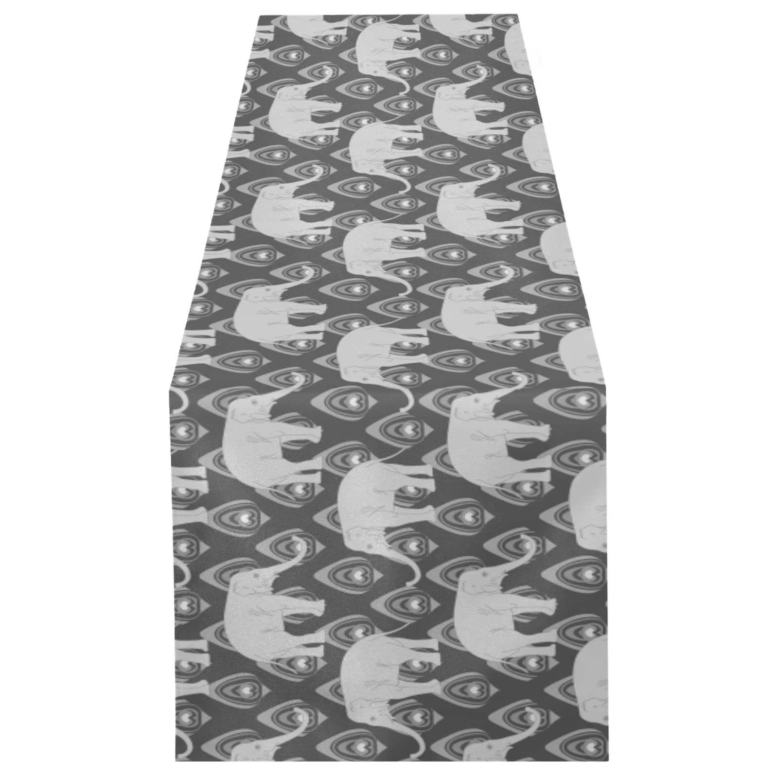 Poeticcity Multi 13 Grey Monochrome Tribal Ethnic Indian Elephant Peacock Feather 13" X 70" Rectangle Table Runner Long Tablecloth Placemat For Party Home Decor Indoor Outdoor Office Kitchen Dining Wedding