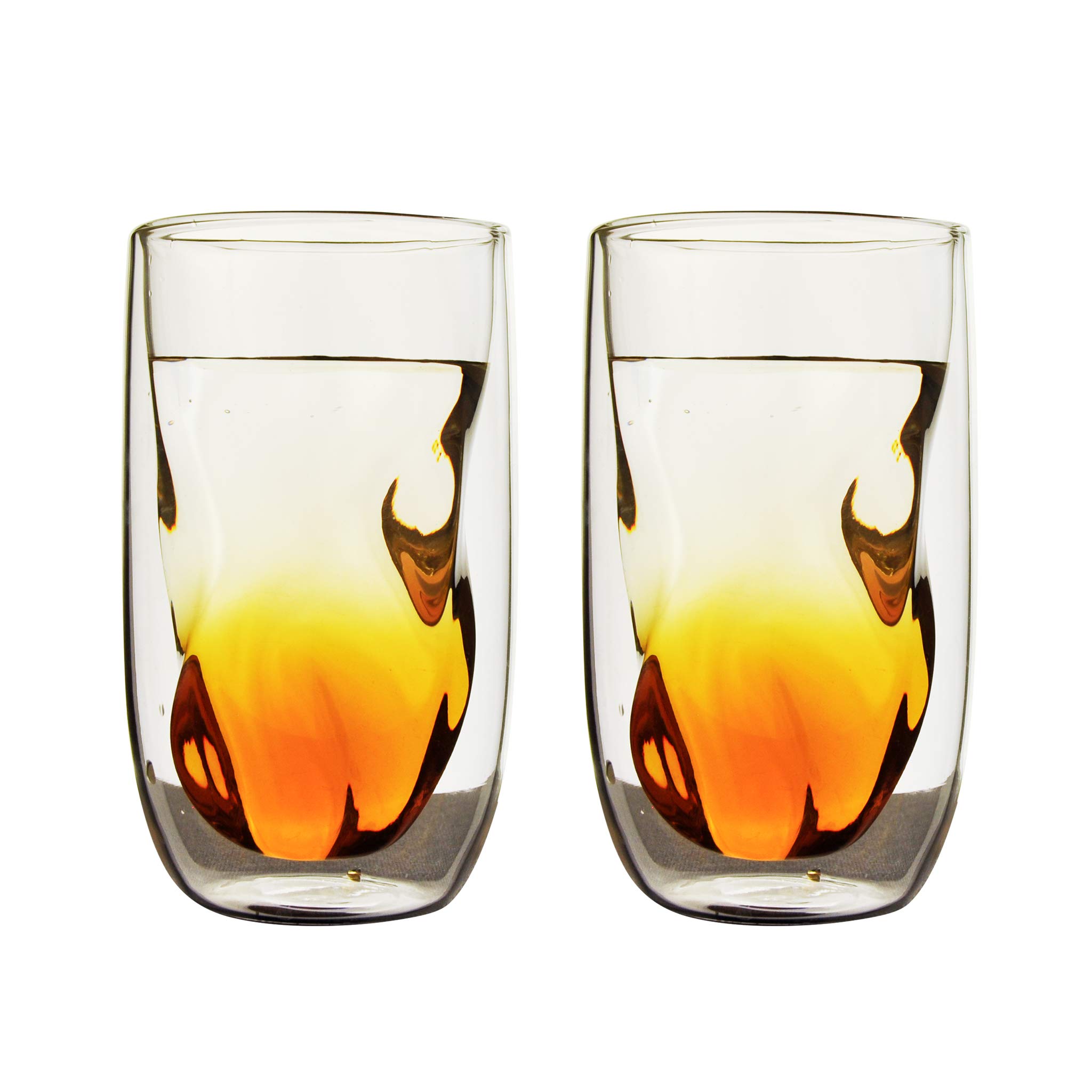 QDO Elements Double Walled Tumbler (Earth), Double Wall Glass, Set of 2, Keeps Drinks Cold & Hot, 350mL, 11.8oz