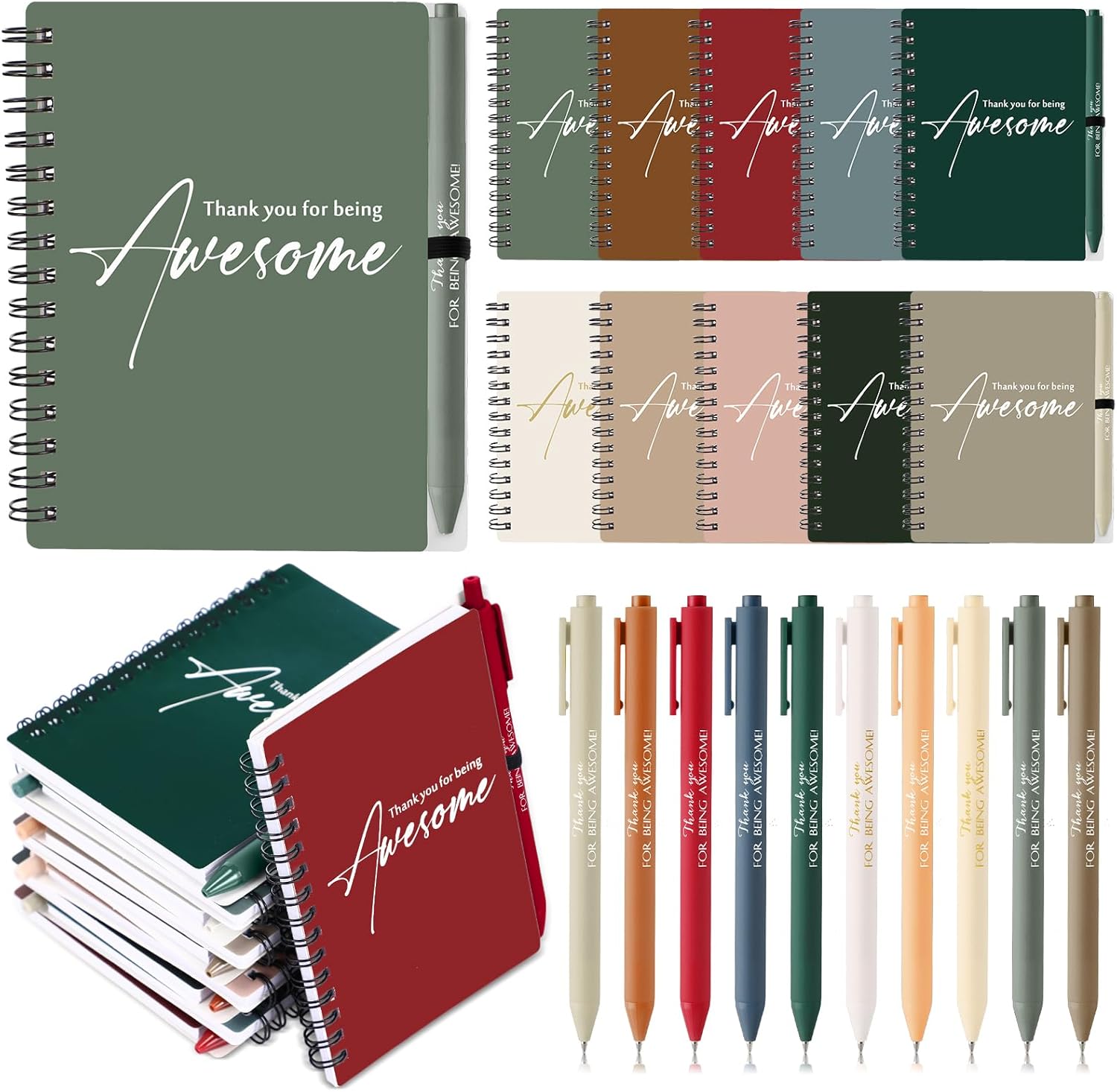 Honoson 50 Sets Employee Appreciation Gift Spiral Notebook Set Bulk Thank You for Being Awesome Inspirational Notepads with Bamboo Pen Thank You Gift for Volunteer Team Coworker (Gentle Morandi Color)