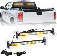 XRIDONSEN 2-in-1 Traffic Advisor Strobe Light Bar: 2x17.7" 144 LED Amber/White Windshield Mount for Plow Trucks & Construction Vehicles