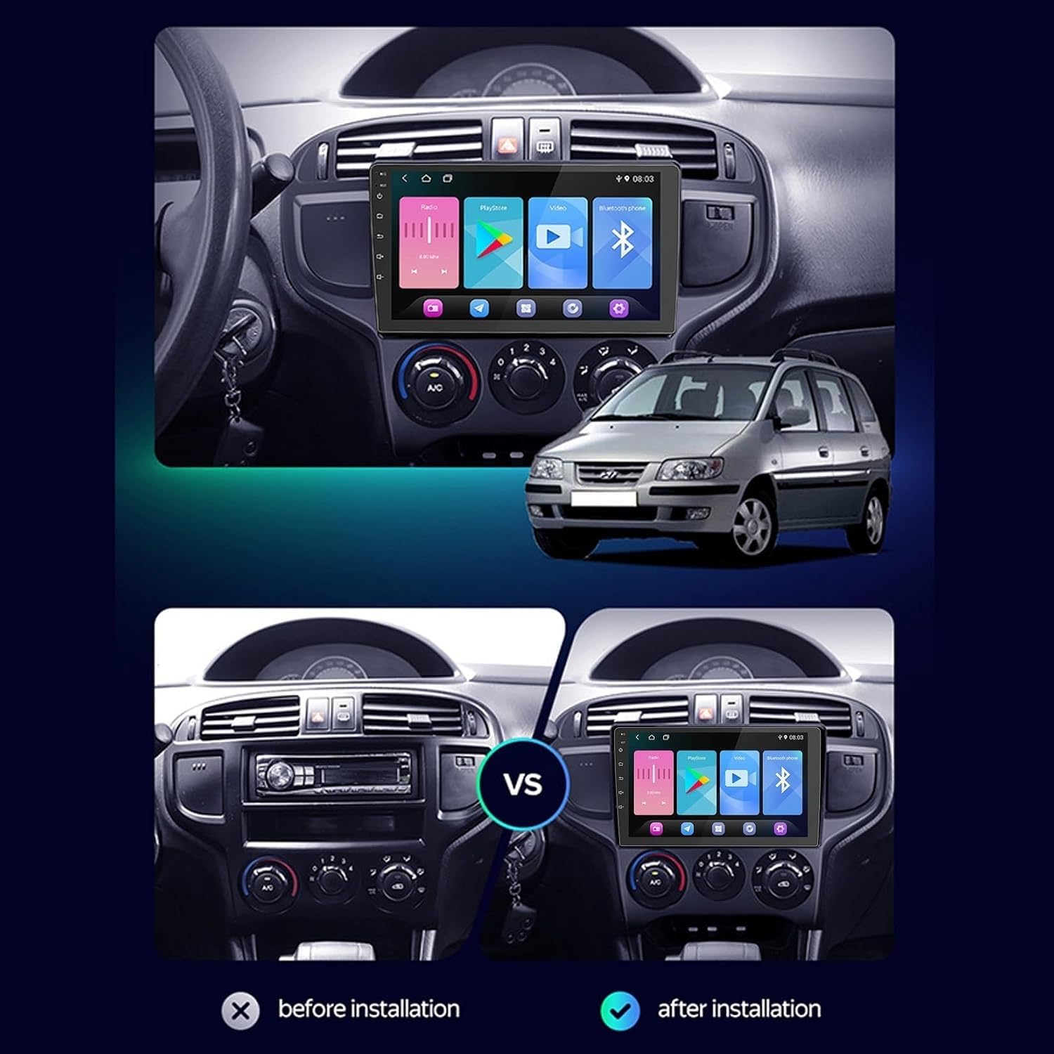 G5 2g+32g,Autoradio Android 15" per H-yundai Matrix 2001-2010 con Schermo Touch IPS, Carplay Wireless, Android Auto, GPS, Bluetooth, DSP, OBD2, DVR