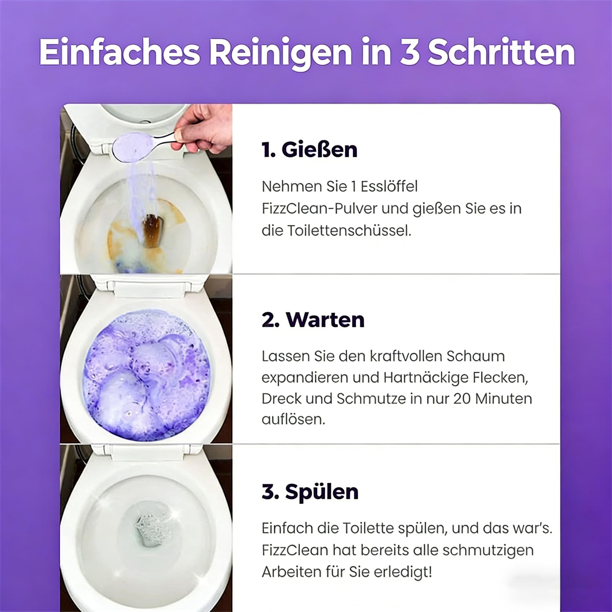 FIZZCLEAN 2026 Neuest Toilettenreiniger - Extrem Stark! Beseitigt Flecken In 20 Minuten, Entfernt Kraftvoll Kalk & Urinstein, Sorgt Für Glanz Und Frischen Duft (100g)