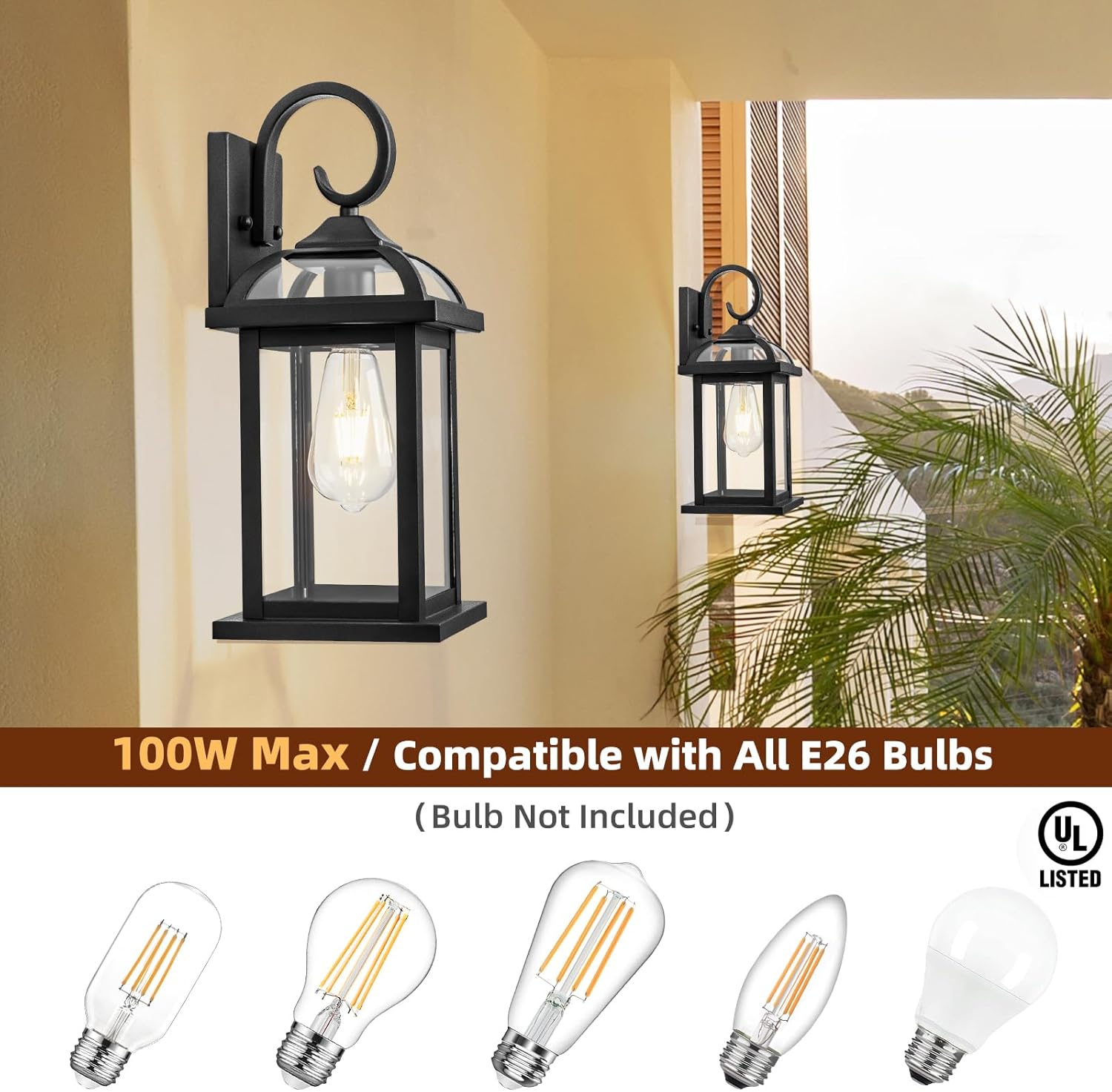 Black Exterior Light Fixtures 2-Pack, Anti-Rust Aluminum Outdoor Wall Lights for House Porch Lights IP65 Waterproof Clear Glass Outdoor Sconces Wall Mount Wall Lanterns, Matte Black