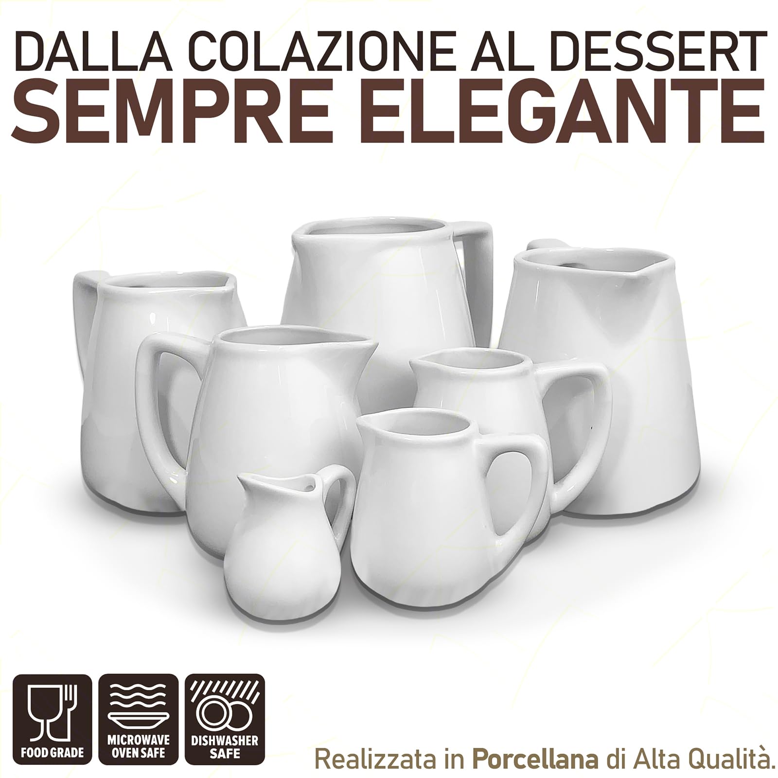 Sicignano | Set 2 Lattiere Grandi in Porcellana Bianca 460 ml – Ideale per Servire Grandi Quantità di Latte, Panna o Bevande – per Uso Professionale e Domestico