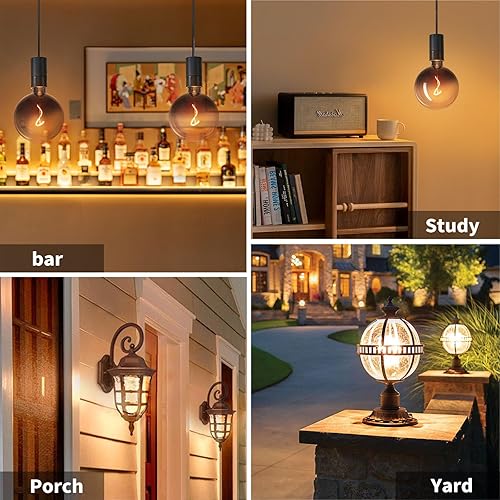 Miniatura 6 de ONEWISH Bombilla LED G150 Globe  Diseño decorativo de vidrio transparente negro degradado, bombilla de filamento LED E26, iluminación cálida para