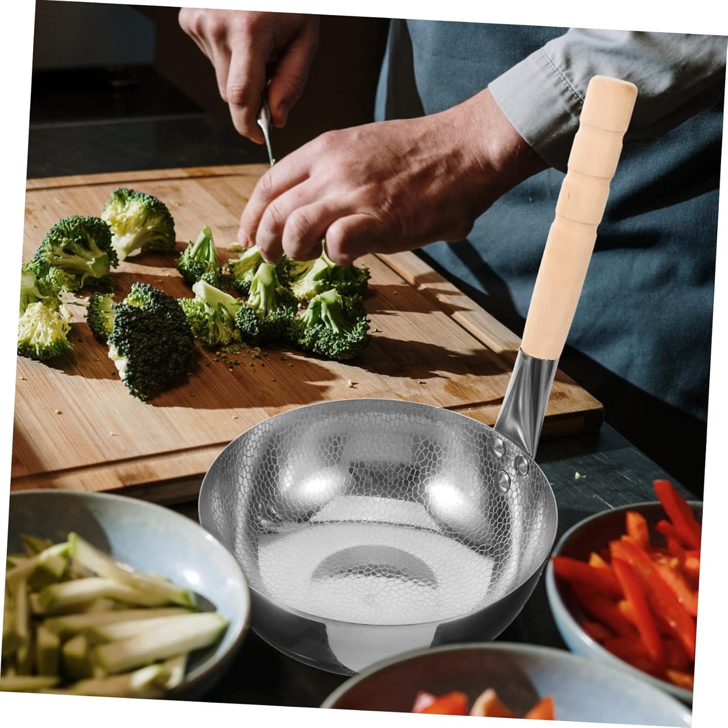 Heat Resistant Stainless Steel Rice Noodle Pot Lidless Cooking Pot with Wood Handle for Soups Noodles and More Easy to Grip Kitchenware