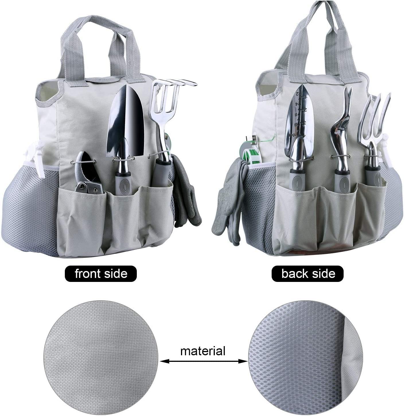 Garden Tool Set 9 Piece Aluminum Hand Tool Kit Heavy Duty Gardening Work Set with Tote Bag and Garden Gloves for Digging Loosening Soil Aerating