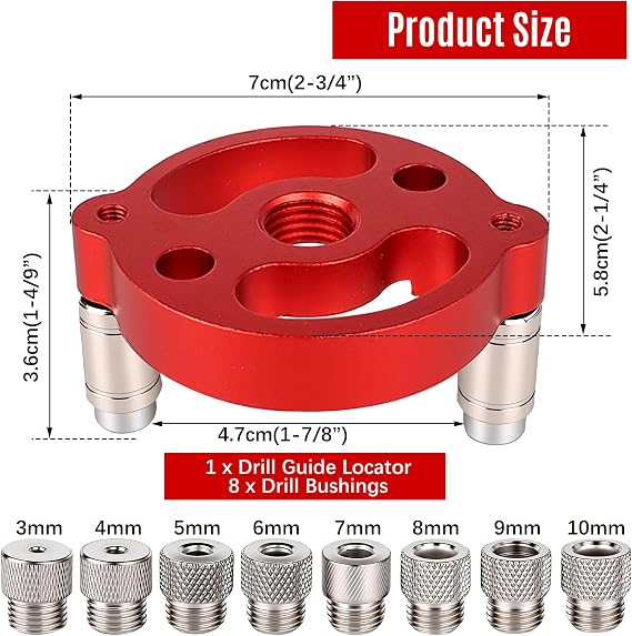 Self Centering Straight Hole Drilling Positioner, 3/4/5/6/7/8/9/10mm Drill Bushings, Self Centering Doweling Jig for Vertical Hole Drilling