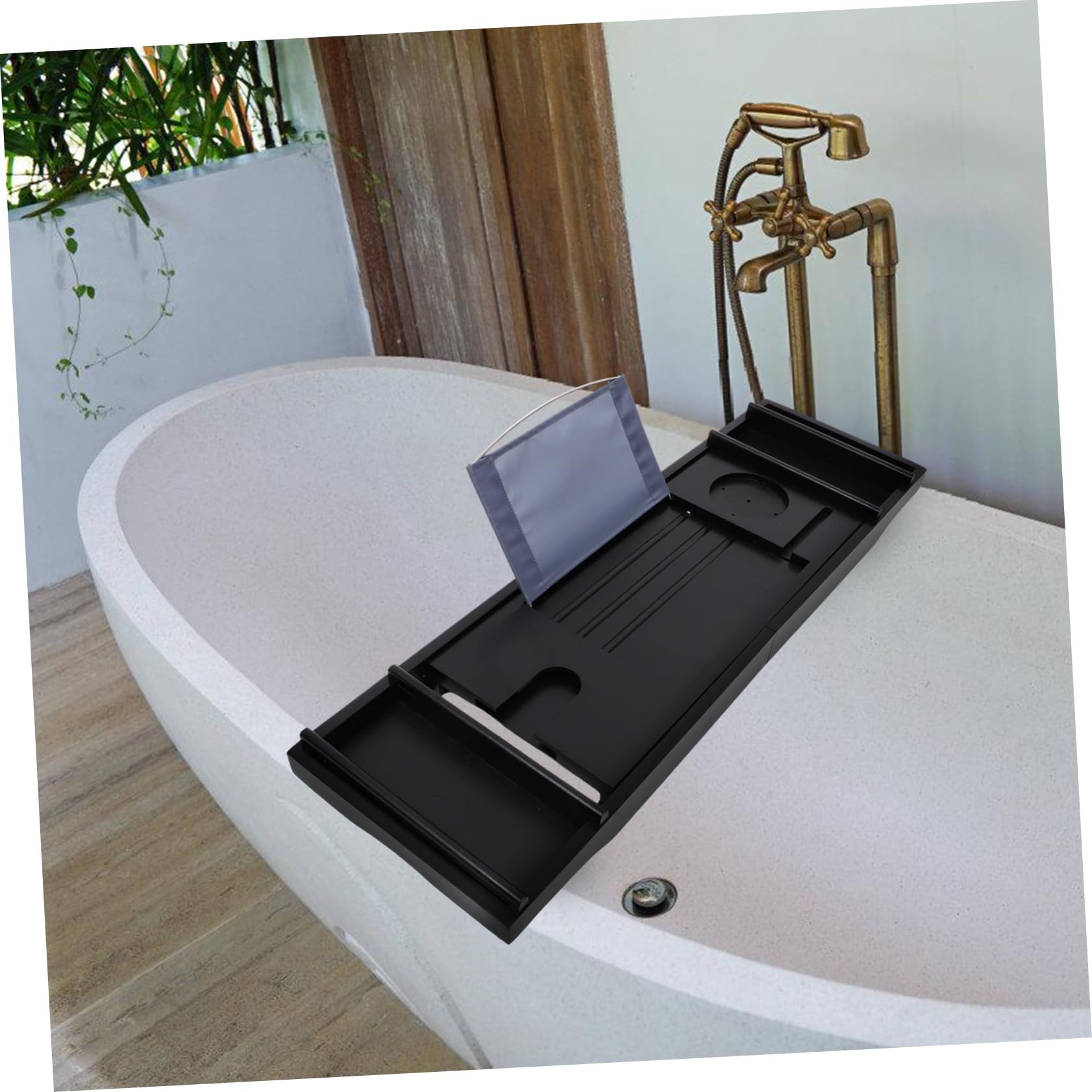 Bandeja de Bañera Extensible de Bambú Negra con Compartimentos