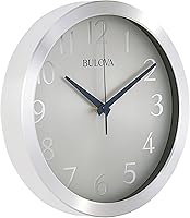 Bulova Winston C4844 Wall Clock - 10" Elegant Metal Diamond Cut Design, Silent Sweep Quartz Movement, Arabic Numerals