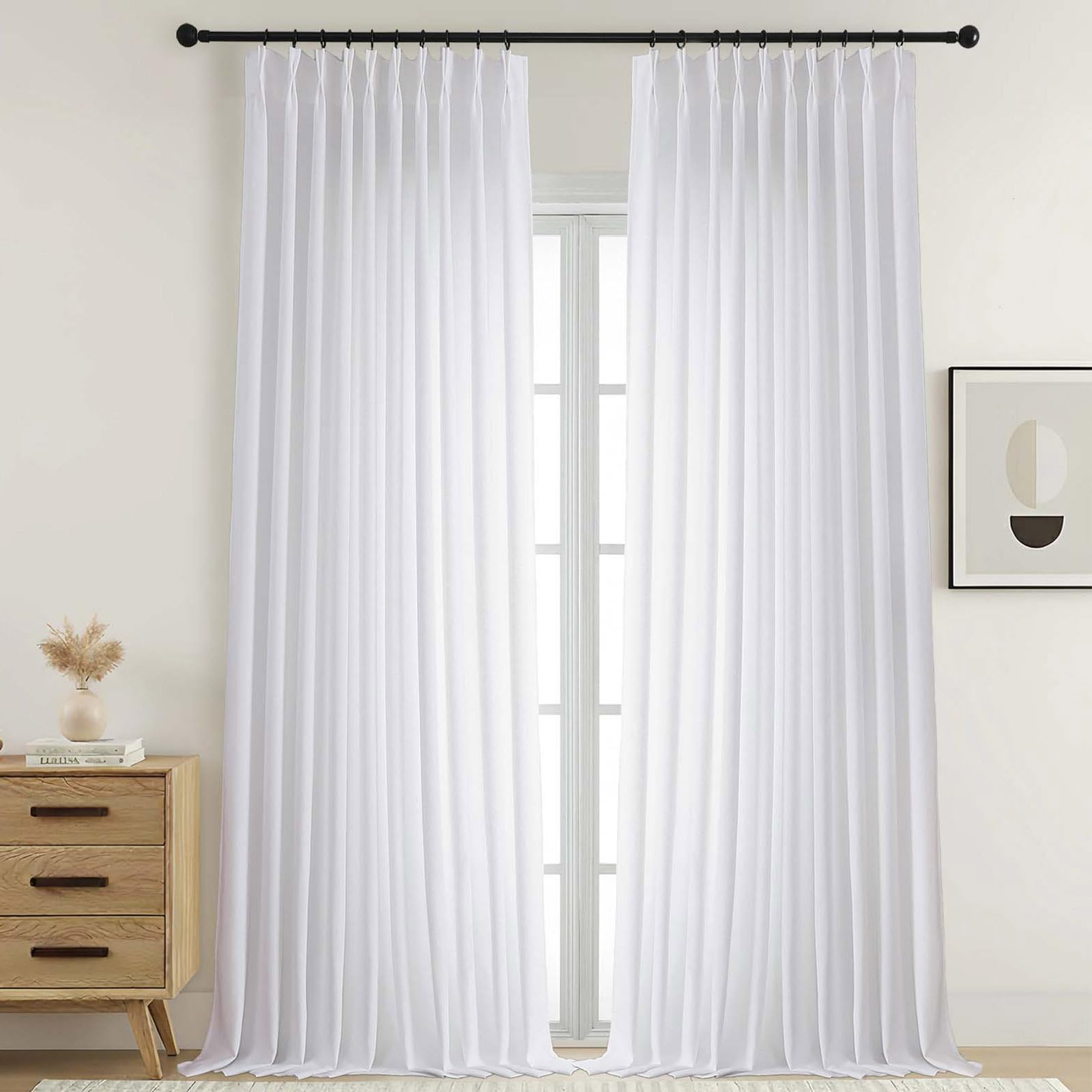 Ebesto Extra Wide White Pinch Pleated Curtains 120 Inches Long, Soft Airy Textured Fabric Light Filtering Curtains for Living Room Sliding Glass Door Elegant Drapes, 10FT, 2PCS, 2x60Wx120L Inches — image 1