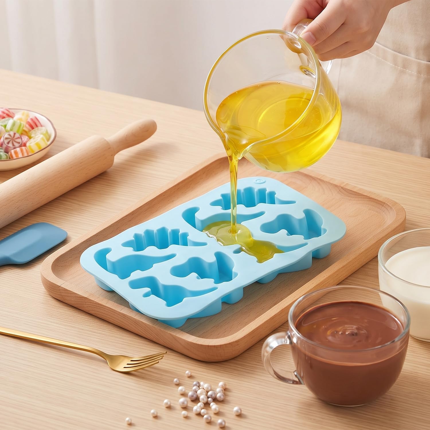 8 Cavity Dinosaur Silicone Candy Molds Set Of 2