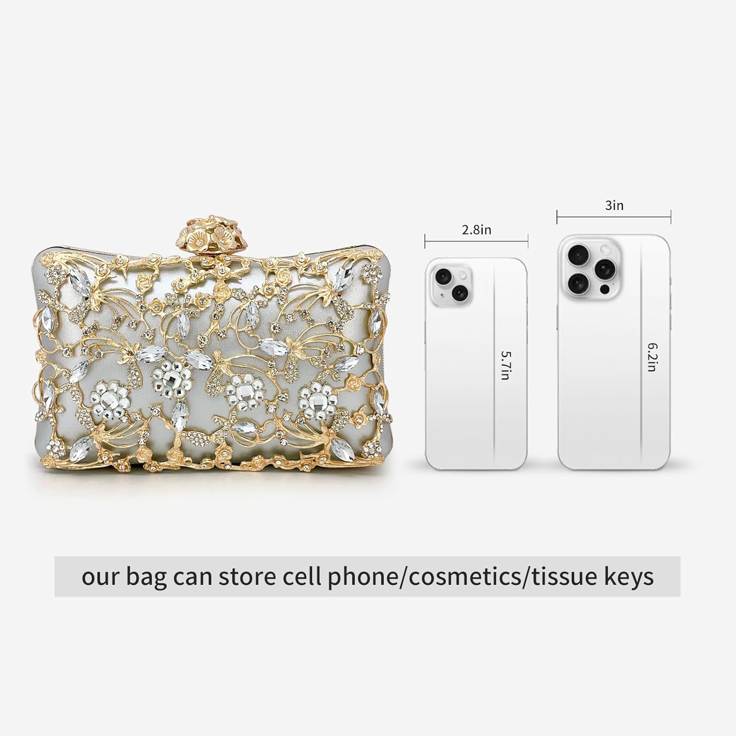 Rhinestone Evening Bag Sparkly Womens Crystal Purse Party Wedding Cocktail Prom Clutches - Image 8