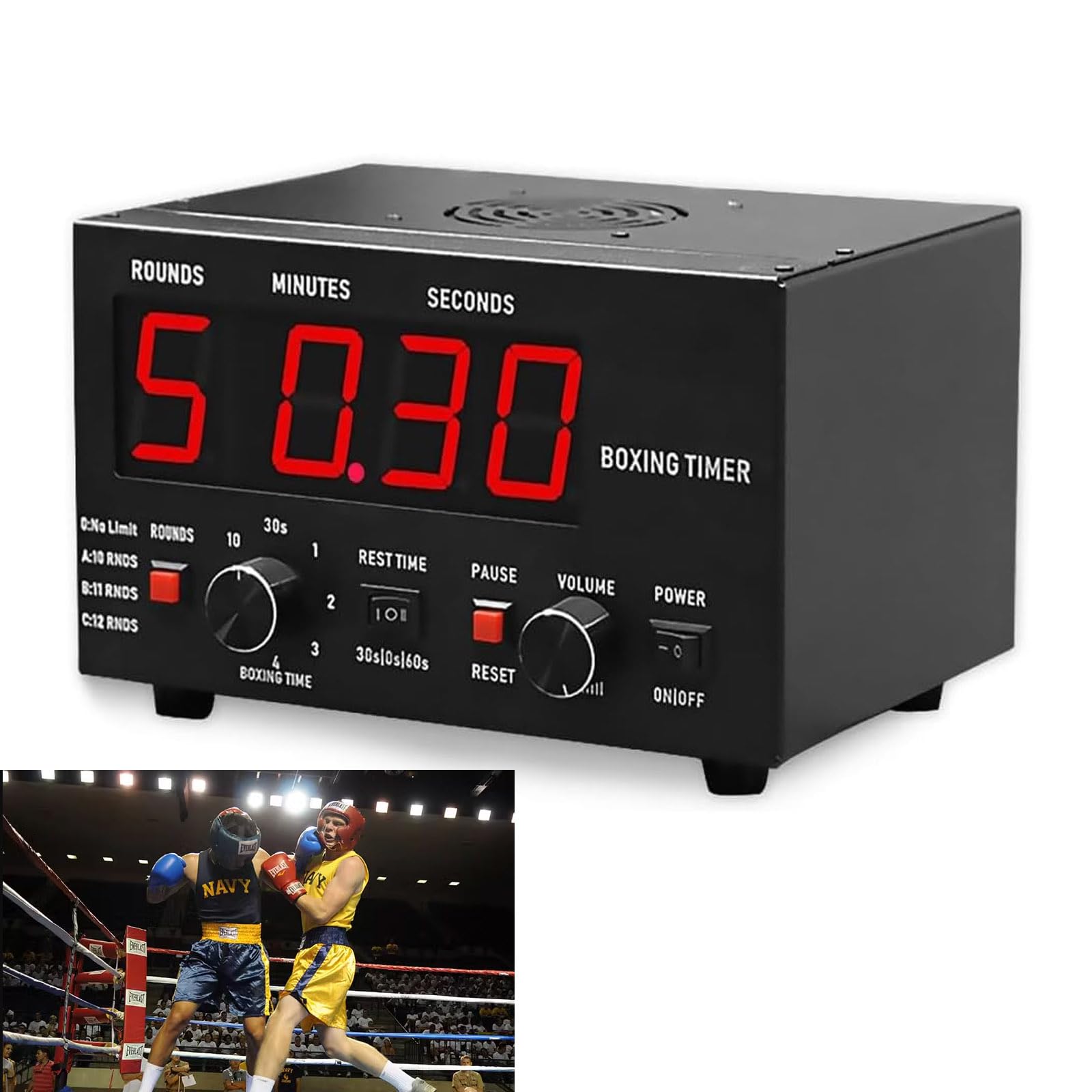 Classic Boxing Interval Timer, Professional Gym Timer with Time Progress Bar, 30s-10min Workout,1-12 Challenge Rounds, 0/30/60s Rest Time, Adjustable Buzzer, for Muay Thai/MMA/Kickboxing