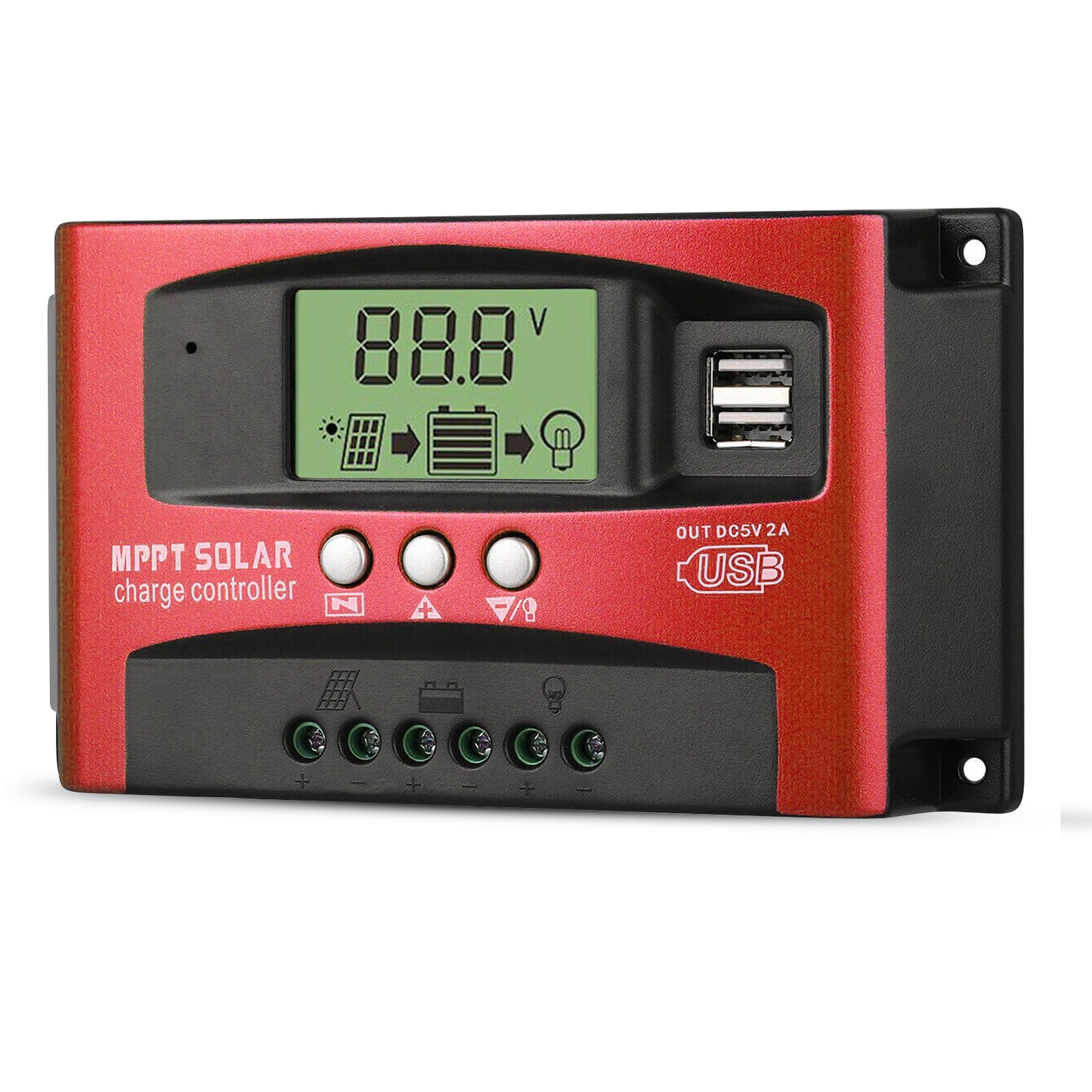 200A MPPT Solar Charge Controller 12V 24V, MPPT Solar Charge Controller with LCD Display, with Dual USB, Battery Intelligent Controller Max 200A for Lead-Acid/Lithium (200A)