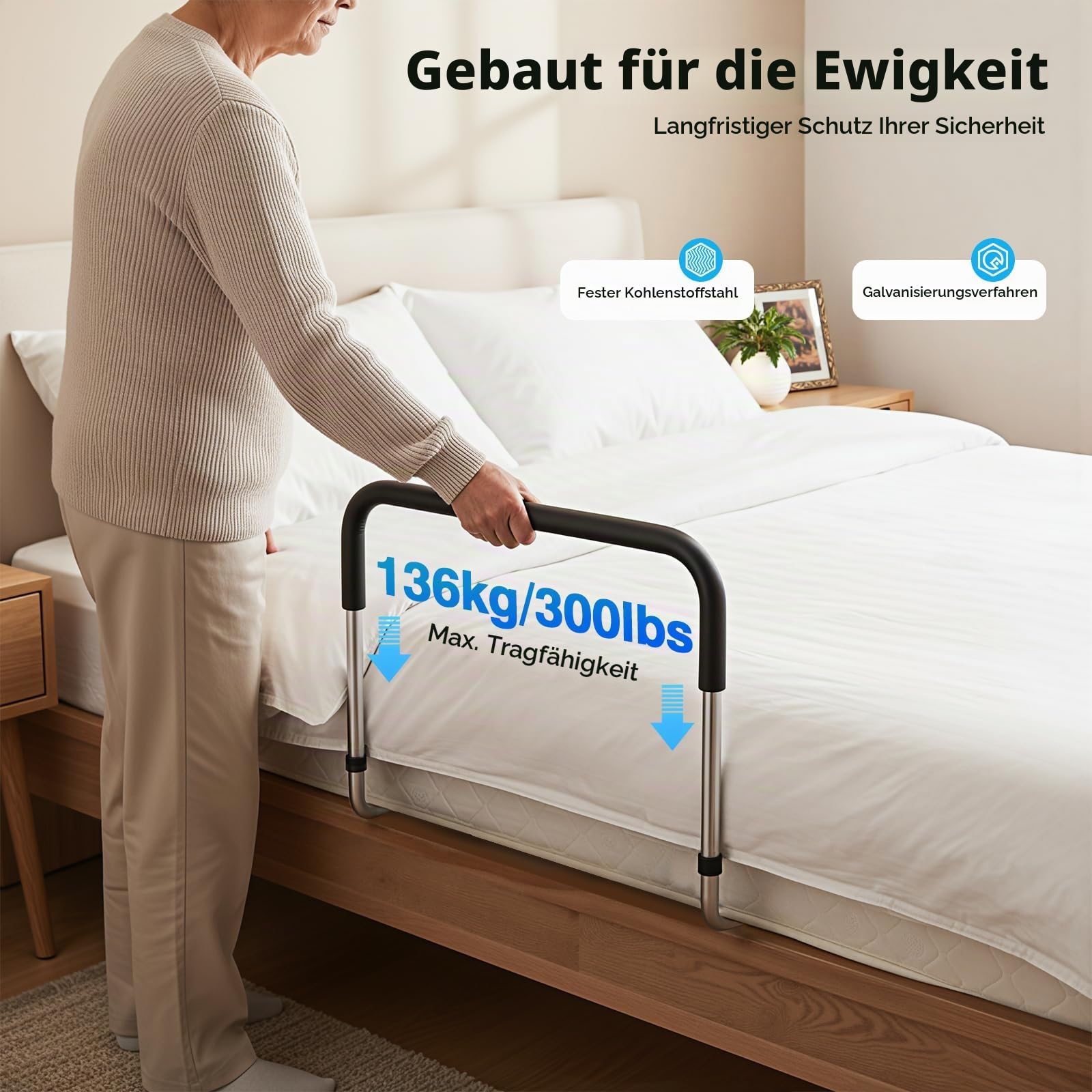 Bettgitter für Sicherheit ältere Erwachsene - Bettschutzgitter Höhenverstellbare Aufstehhilfe und Rausfallschutz - Stabiler Bettgriff für Senioren und Pflegebetten - zum Menschen mit Behinderungen