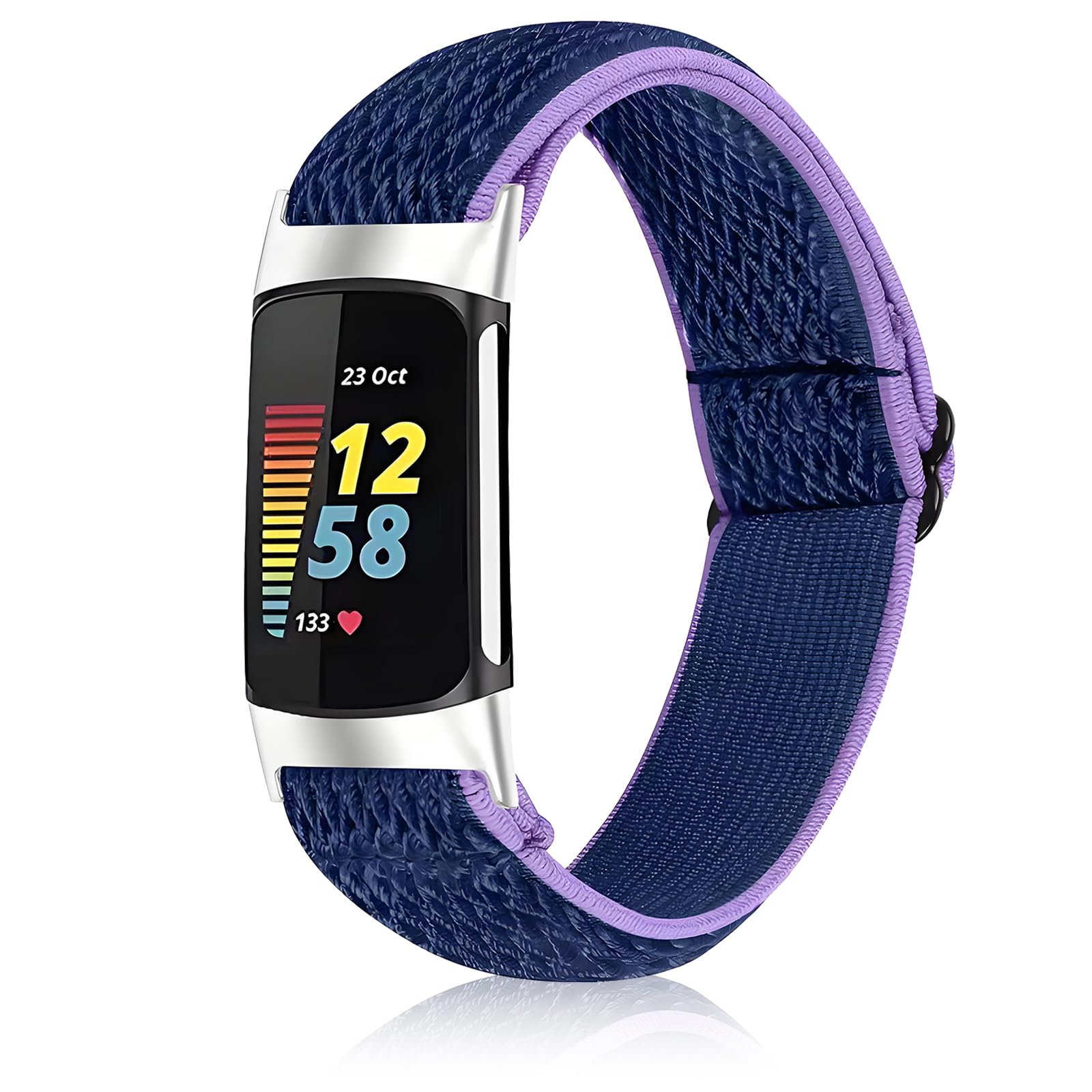 SUGARJAR Elastic Nylon Band for Fitbit Charge 6/5, Soft Adjustable Sport