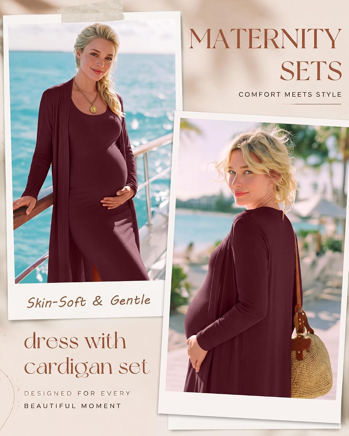 Huukeay 2 Piece Women Maternity Dress Set Baby Shower Outfit