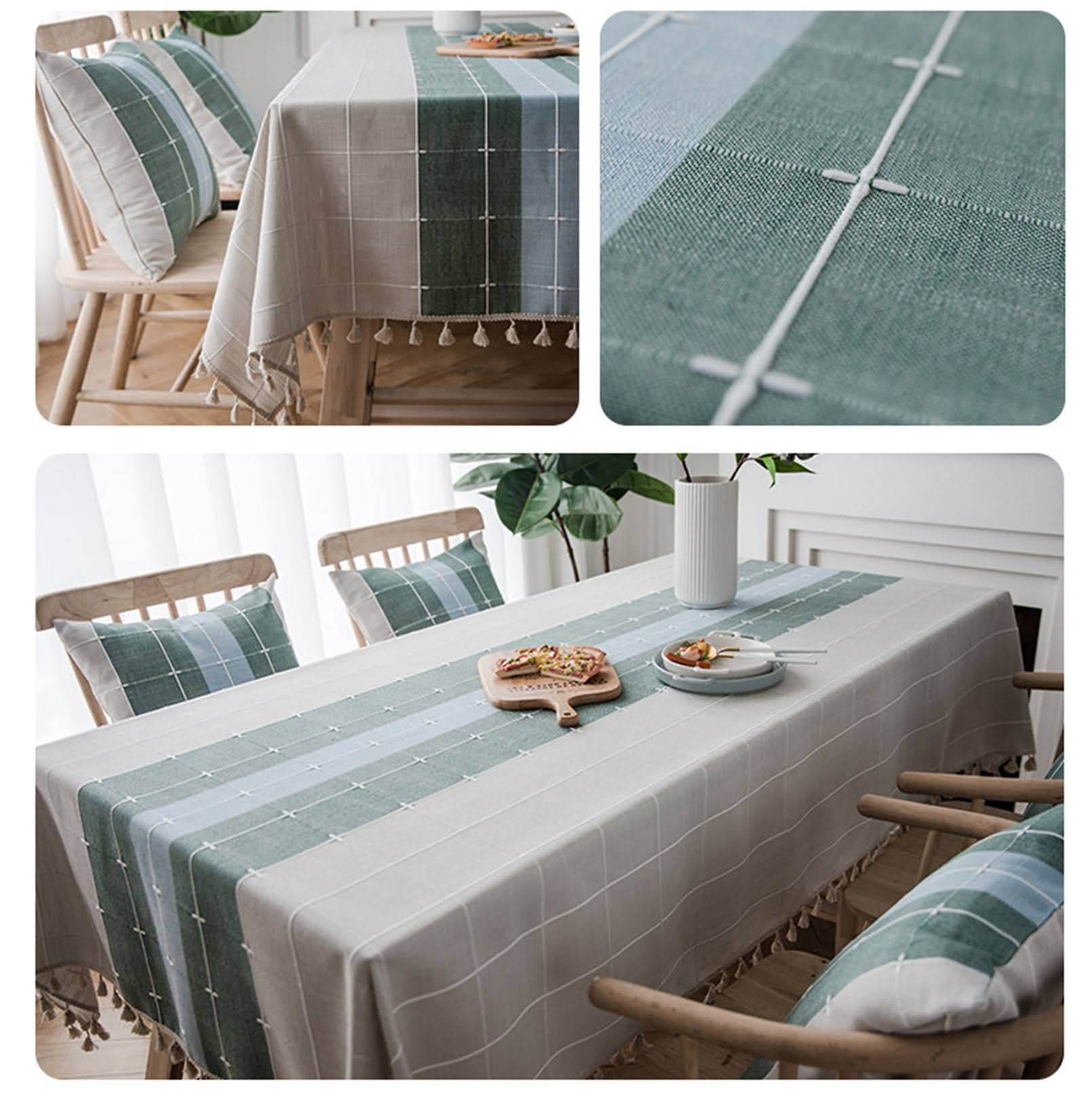 Tovaglia Antimacchia Quadrata Decorazioni Cucina Oggetti Strisce di Reticolo da Lavabile Tovaglie Rettangolari Cotone Poliestere Grigio Verde Blu Protezione del Tavolo 90X130Cm