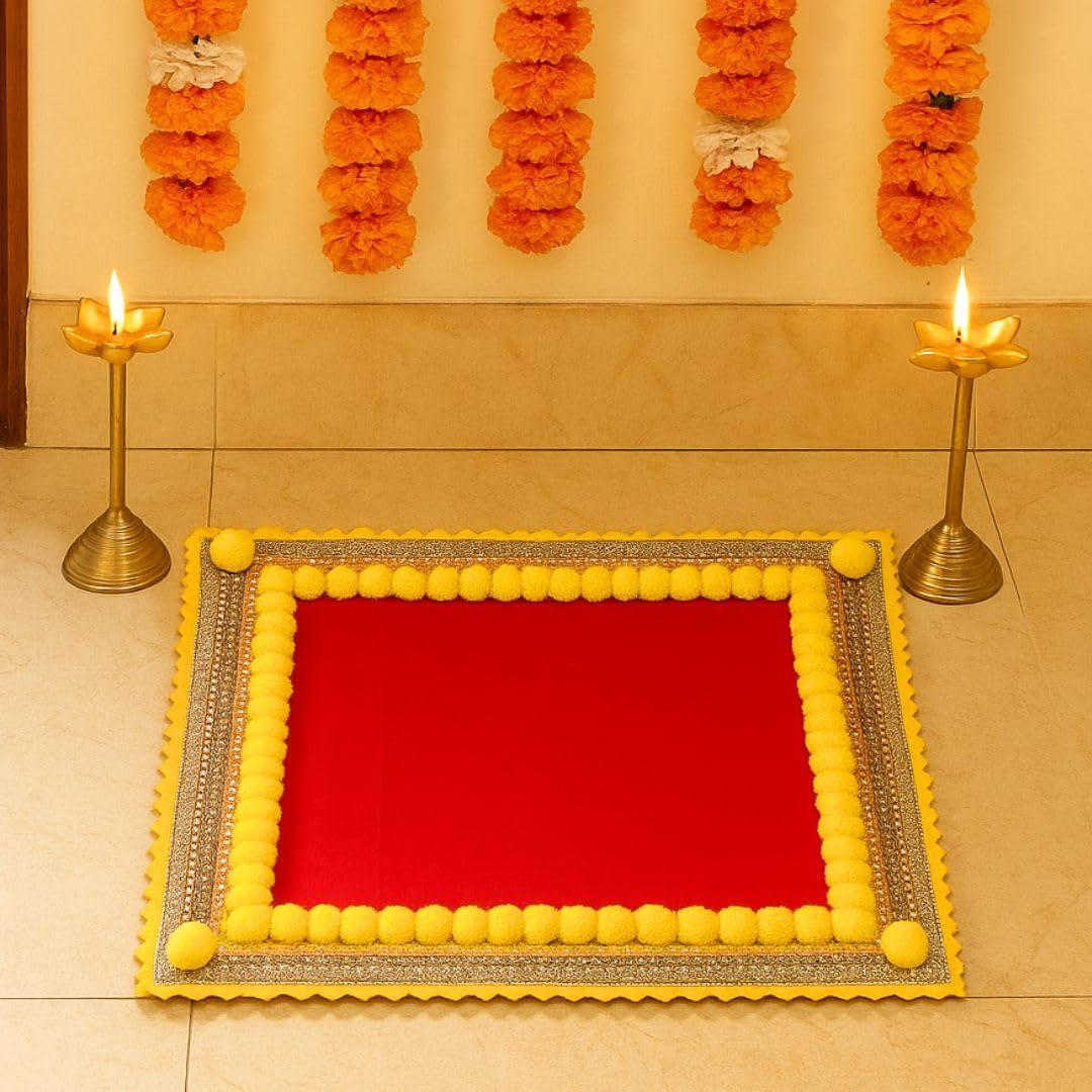Handmade Genda Marigold Rangoli Mat - Diwali Decor -11