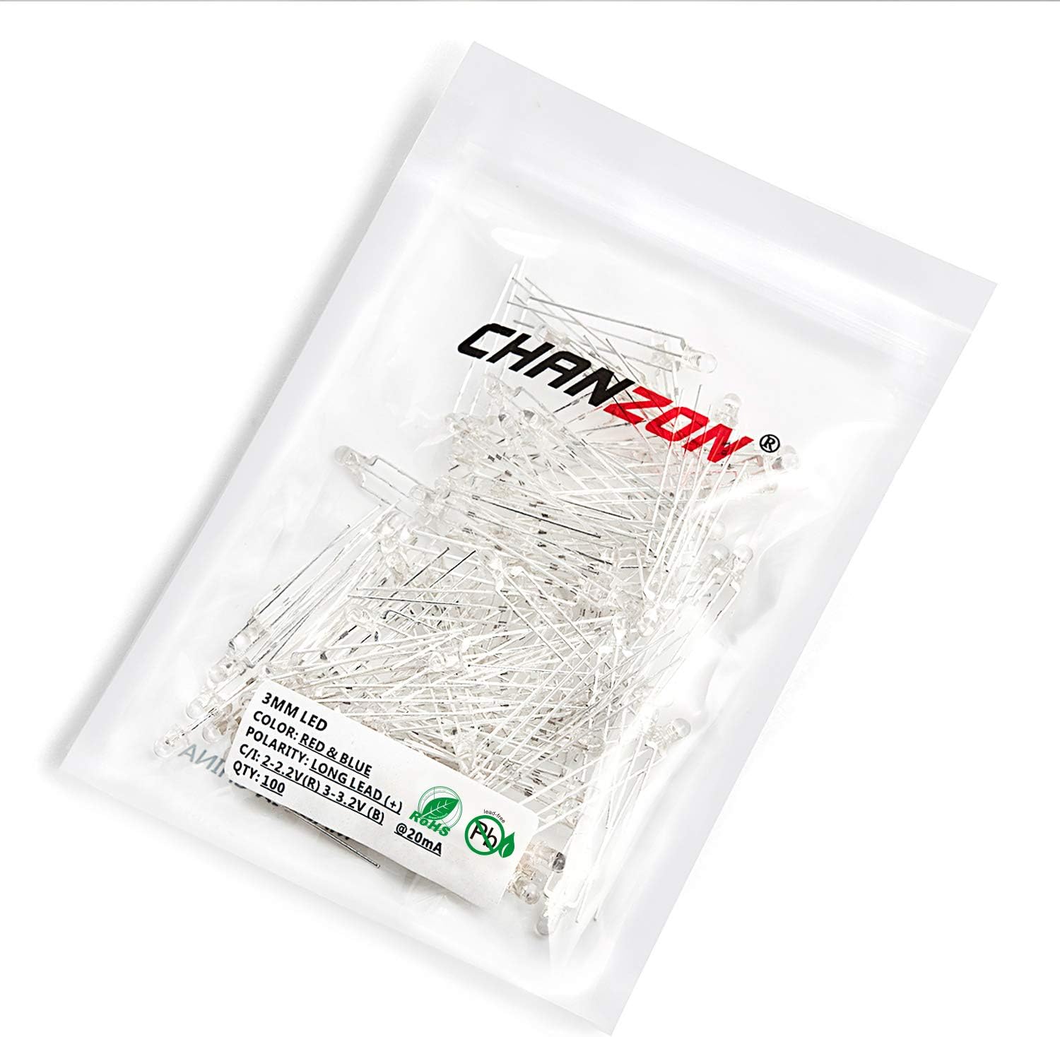 CHANZON 3mm Red & Blue LED Diode Lights in original packaging