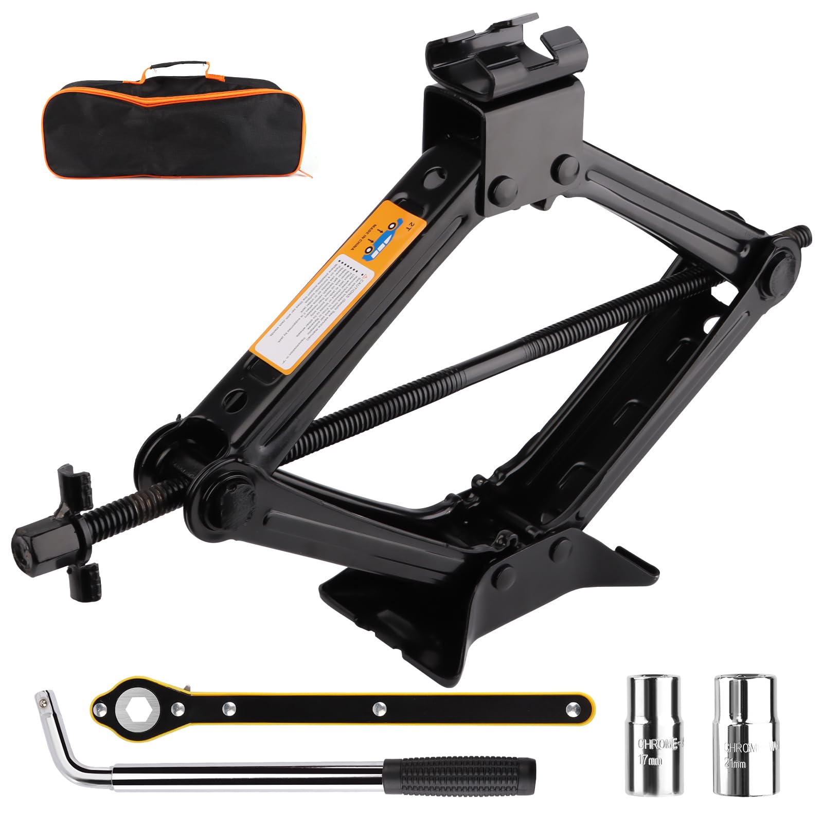 Gato de Tijera 2t, Kit de Gato para Coche con Ruedas, Mango de Trinquete, Bolsas de Almacenamiento, Gato de Tijera para automóvil,Kit de Emergencia Universal para automóvilCoche SUV MPVTesla