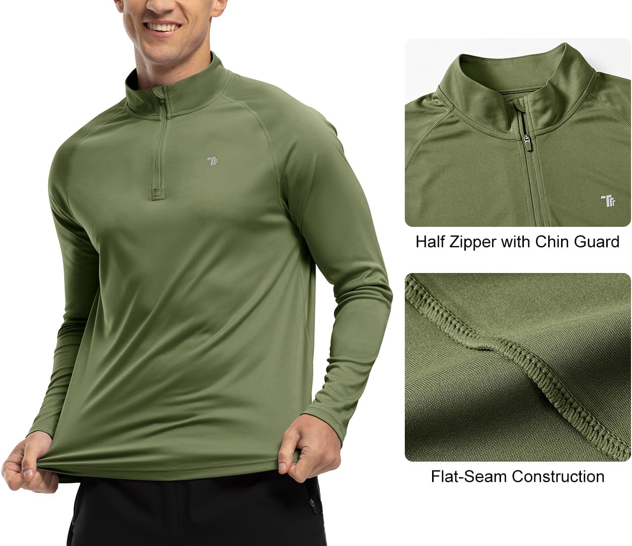 BGOWATU Men's Hiking Shirts Long Sleeve Sun Shirts UPF 50+ Quarter Zip Pullover Quick Dry Rash Guard
