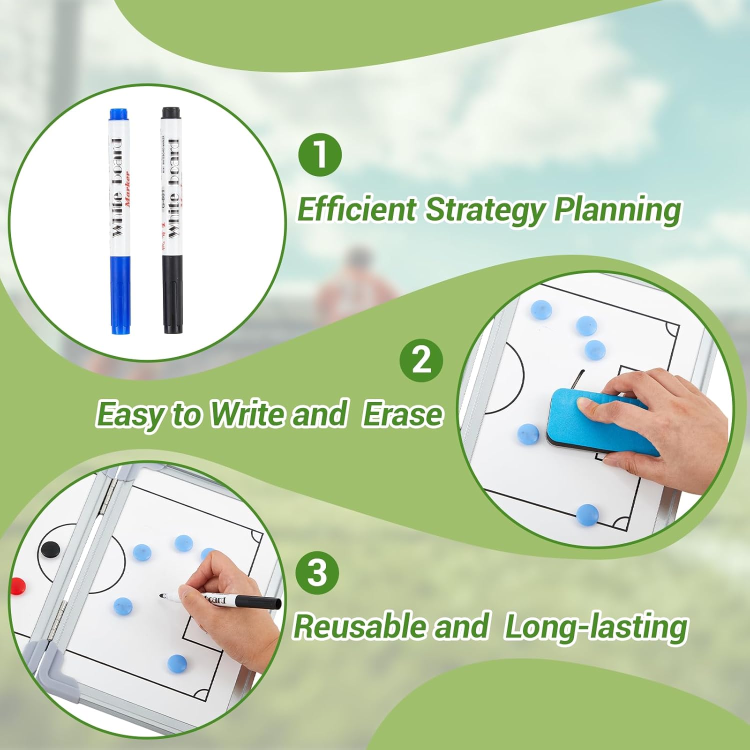 Tatuo Folding Magnetic Soccer Coaching Board 24'' x 18'' Foldable Tactics Board Dry Erase Whiteboard Portable Coaching Tool with Magnets Dry Erase Marker Pen for All Level to Perform Tactical Analysis