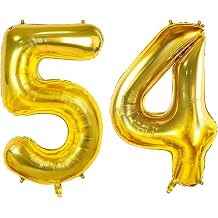 Number 54 Balloons for 54th Birthday Party Decorations, 0-100 Large No.54 Balloons for Women Men and Mother Dad, 40 Inch Gold Foil Helium Balloons for 54 Year Old Anniversary Decorations