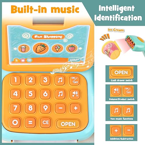 Miniatura 2 de Joyreal Caja registradora de juguete para niños con escáner, calculadora de juegos de simulación para niños pequeños, tarjeta de crédito, dinero de