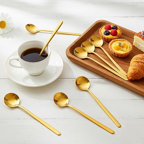 Miniatura 3 de Jucoan Paquete de 16 cucharas de café expreso Demitasse doradas, mini cucharas de postre de café de 5 pulgadas, cucharaditas de acero inoxidable