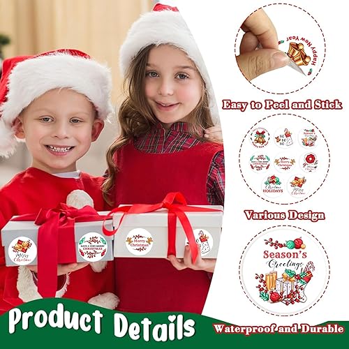 Miniatura 9 de 500 calcomanías de etiquetas de Navidad, calcomanías de Feliz Navidad de 1.5 pulgadas para pequeñas empresas, árbol de Navidad enano, lindo diseño