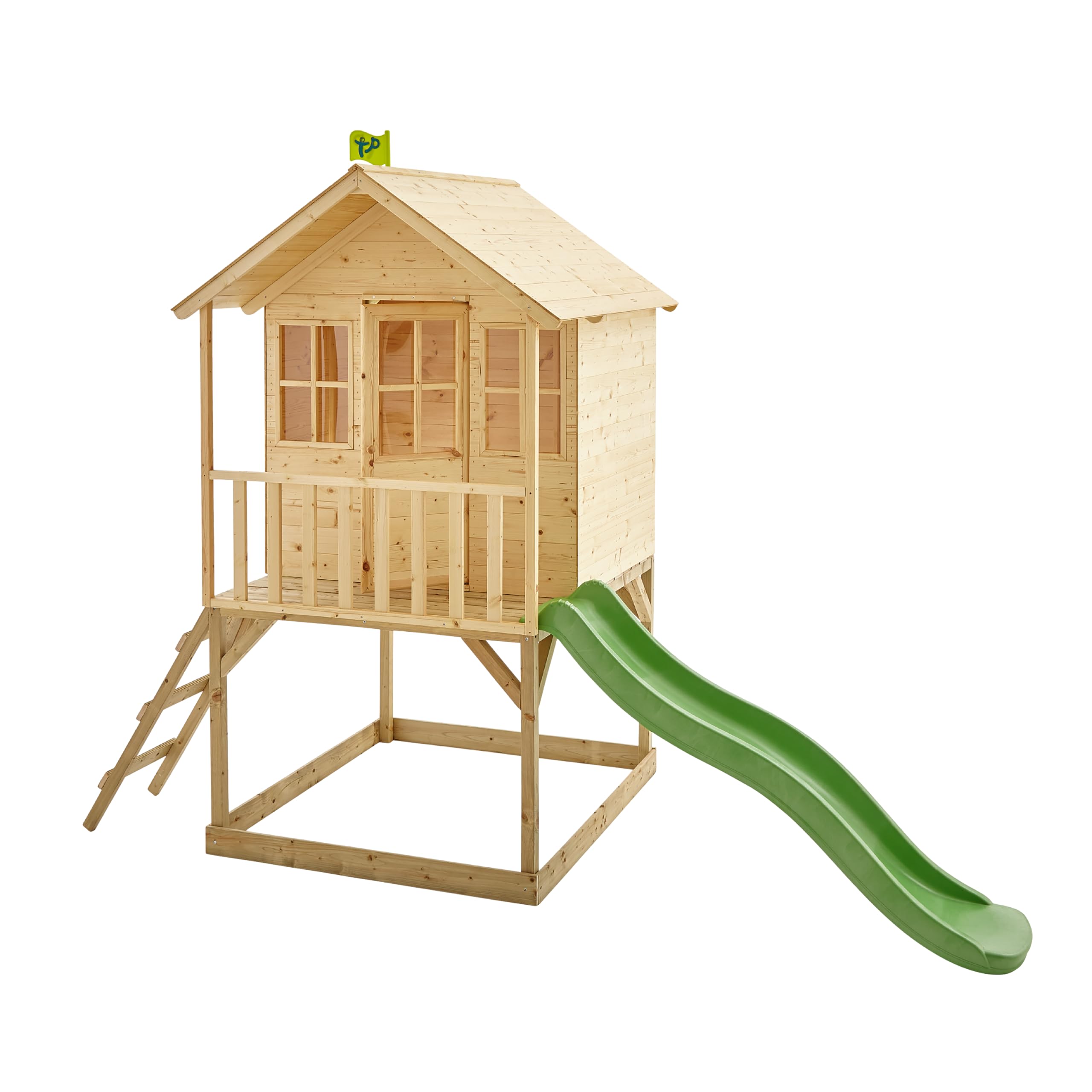 TP Toys Maisonnette en Bois Colline avec Glissière 1,8 m – Bac à Sable Ombragé – Terrasse surélevée 120 cm – Kit d’Ancrage Inclus – Dès 3 Ans – pour Jardin