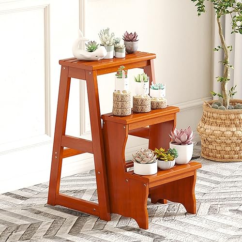 Miniatura 6 de QQXX Silla plegable de madera maciza de 3 escalones, taburete de madera portátil, silla plegable convertible, soporte de exhibición para adultos,