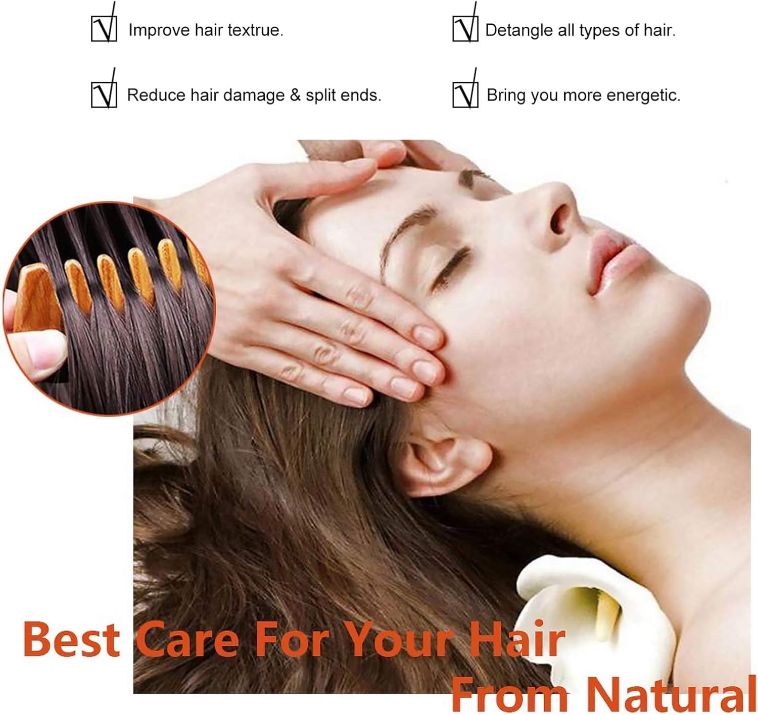 Flavoma Neem Wood Wide Tooth Hair and Scalp Massager Comb | Tooth Design Multi-Functional Tool Scraping | Multifunctional Meridian Massage Comb | Ideal for Head and Neck Massage | Scalp Massage No Static Head Massager Tool Physical Therapy 4