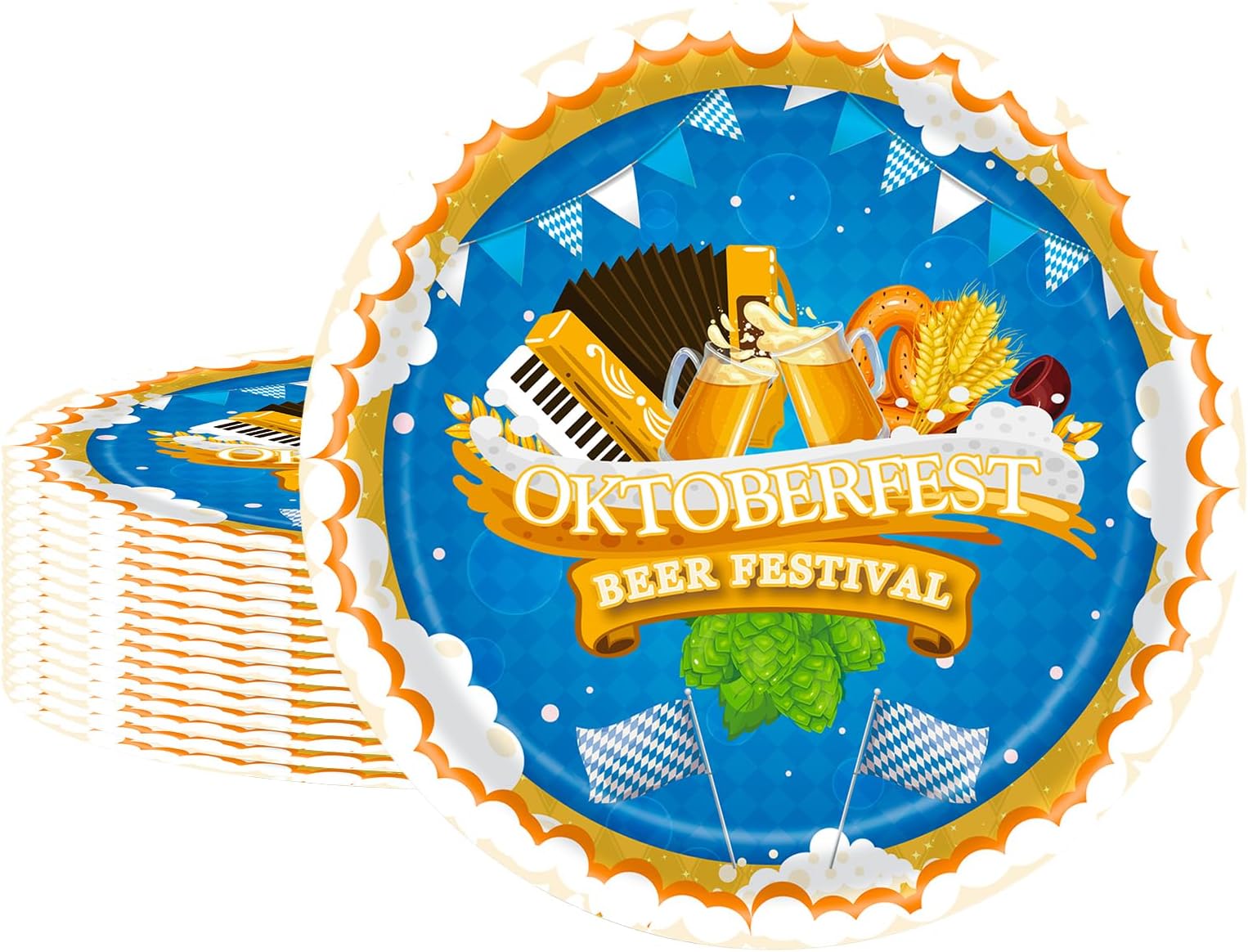 POPOYU 16Pcs Bavarian Oktoberfest Party Paper Plates 7 inch,White Blue Oktoberfest Germany Beer Party Paper Plates,Oktoberfest Party Tableware Decorations Set for Bavarian Oktoberfest Party Supplies