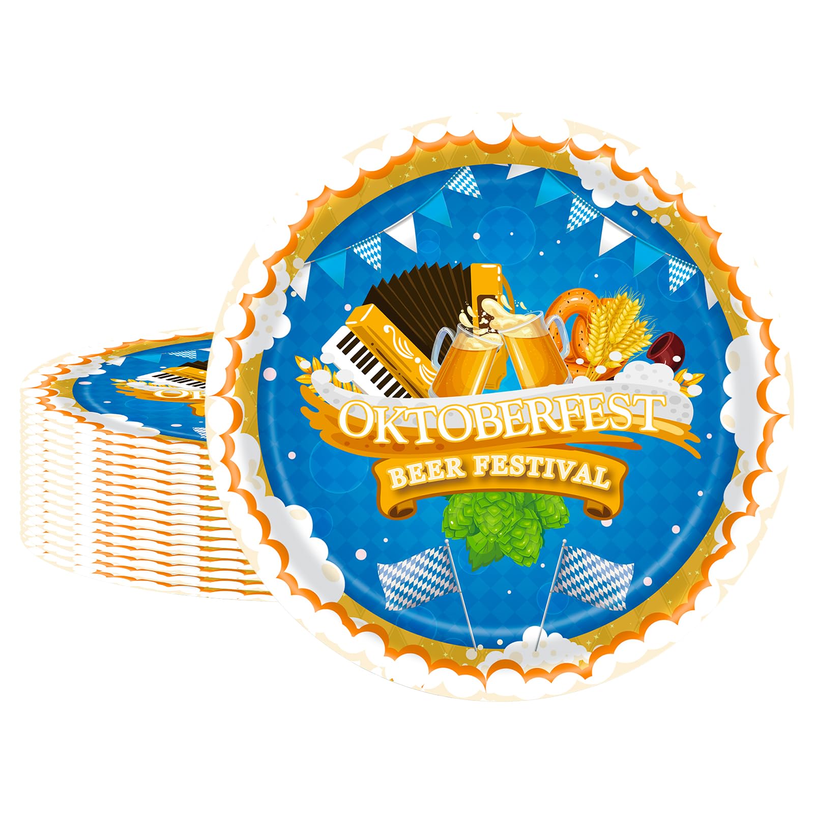 POPOYU 16Pcs Bavarian Oktoberfest Party Paper Plates 7 inch,White Blue Oktoberfest Germany Beer Party Paper Plates,Oktoberfest Party Tableware Decorations Set for Bavarian Oktoberfest Party Supplies