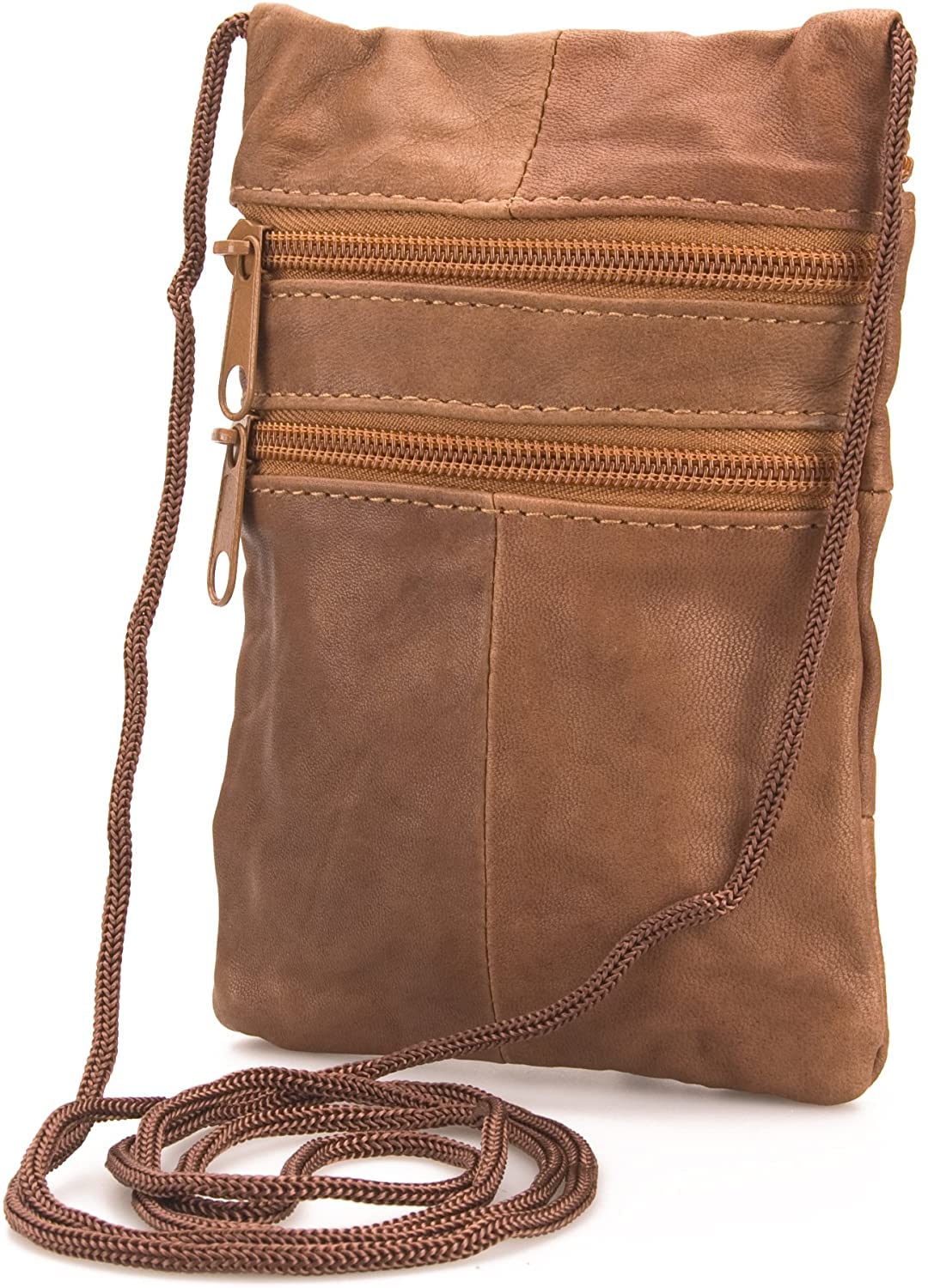 Ar Brand Est. 2021 Unisex Tan Genuine Soft Leather Neck Passport Holder/Pouch And Purse (Tan)