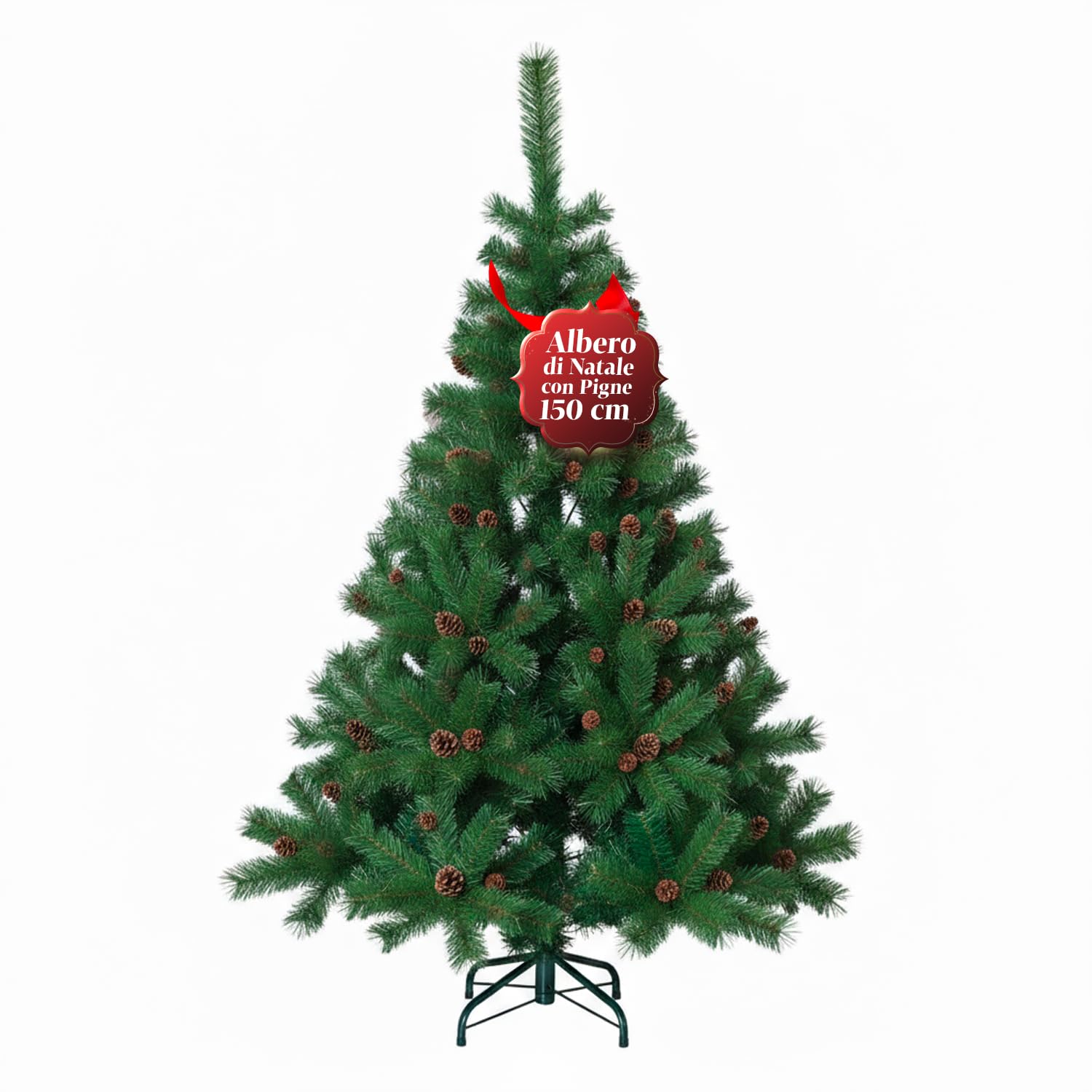 Avilia Artificial Christmas Tree with Pine Cones 150 cm with 438 Branches Perfect for Indoor Use, Ready to Be Decorated with Lights and Christmas Ornaments with Metal Base and Easy Coupling, Diameter
