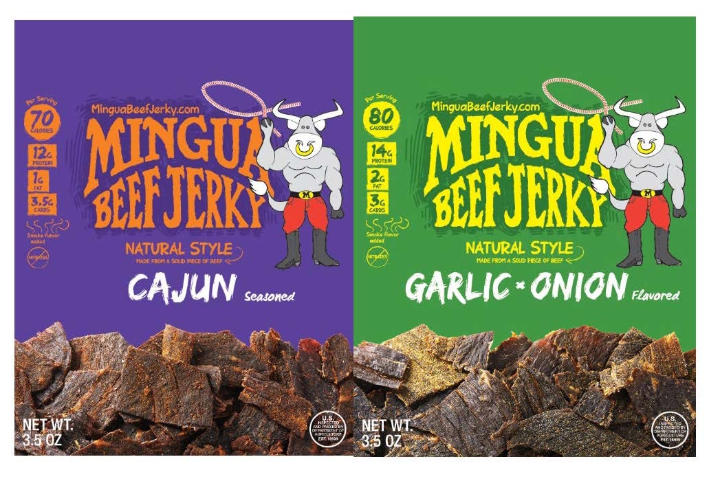 Mingua Beef Jerky - Two Cajuns + Two Garlic & Onions, 3.5 ounces, 14.0 Ounce